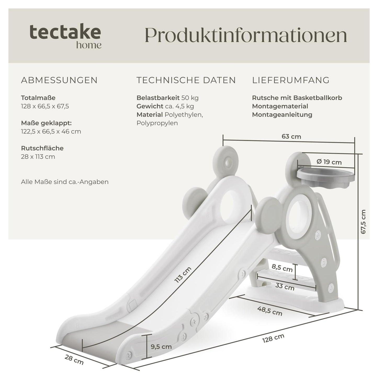 tectake® Rutsche mit Basketballkorb, Kinderrutsche, Baby Rutsche klappbar, für Kinder ab 2 Jahre, Spielgeräte zum Klettern und Bewegung Kinder Indoor und Outdoor Spielzeug, Indoor Spielplatz - pink