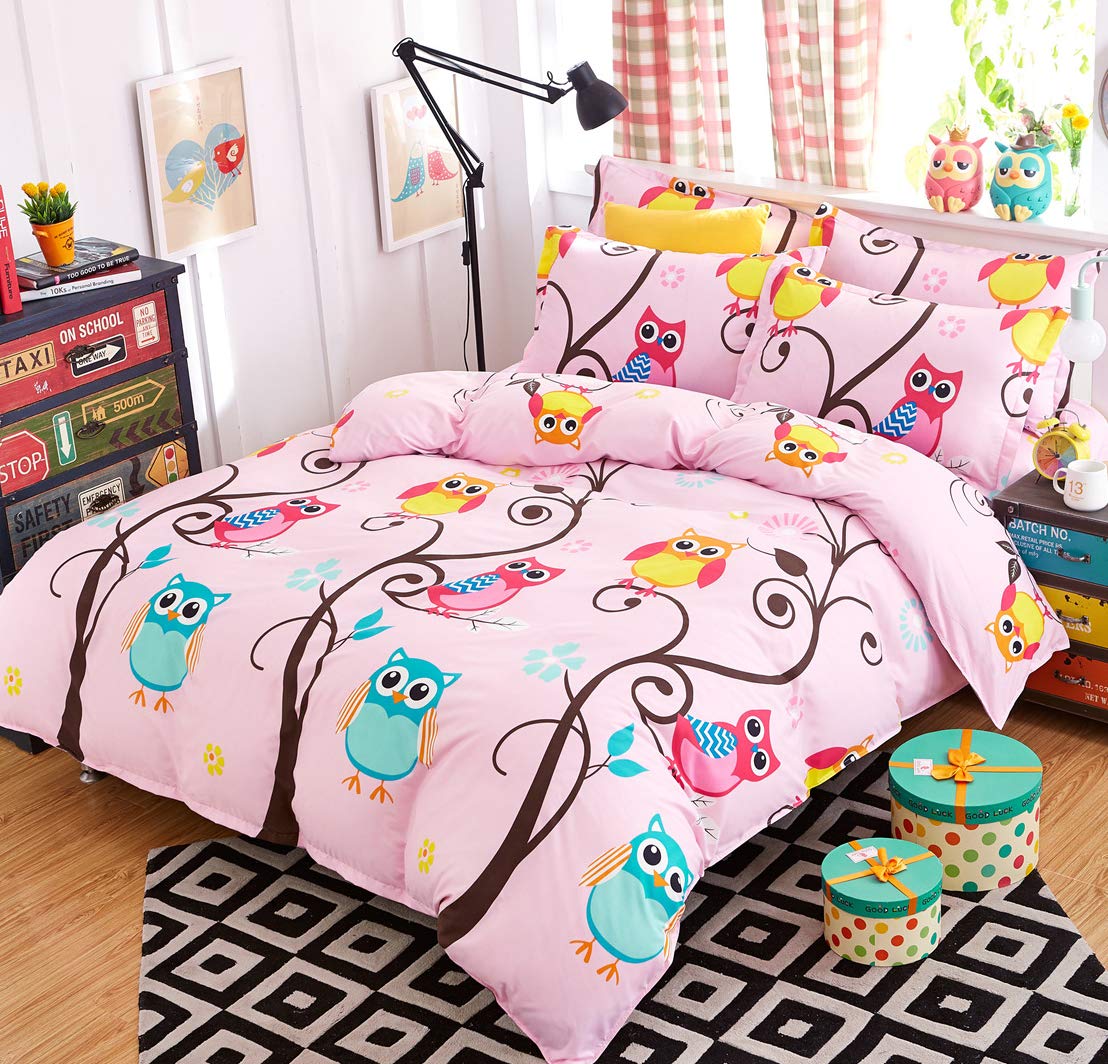 AShanlan Girls' Pink Hearts Children's Bed Linen 135 x 200 cm Pillowcase 80 x 80 cm Grey Pink Reversible Children's Bedding Set 100% Microfibre Duvet Cover with Zip