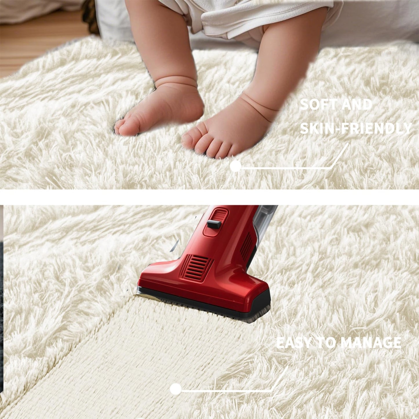 High Pile Living Room Rug, 140 x 200 cm, Cream Fuzzy Shaggy Fluffy Rug for Bedroom Rugs, Modern Plush Living Room Rug, Bed Rug, High-Pile Carpet, Non-Slip for Children's Room