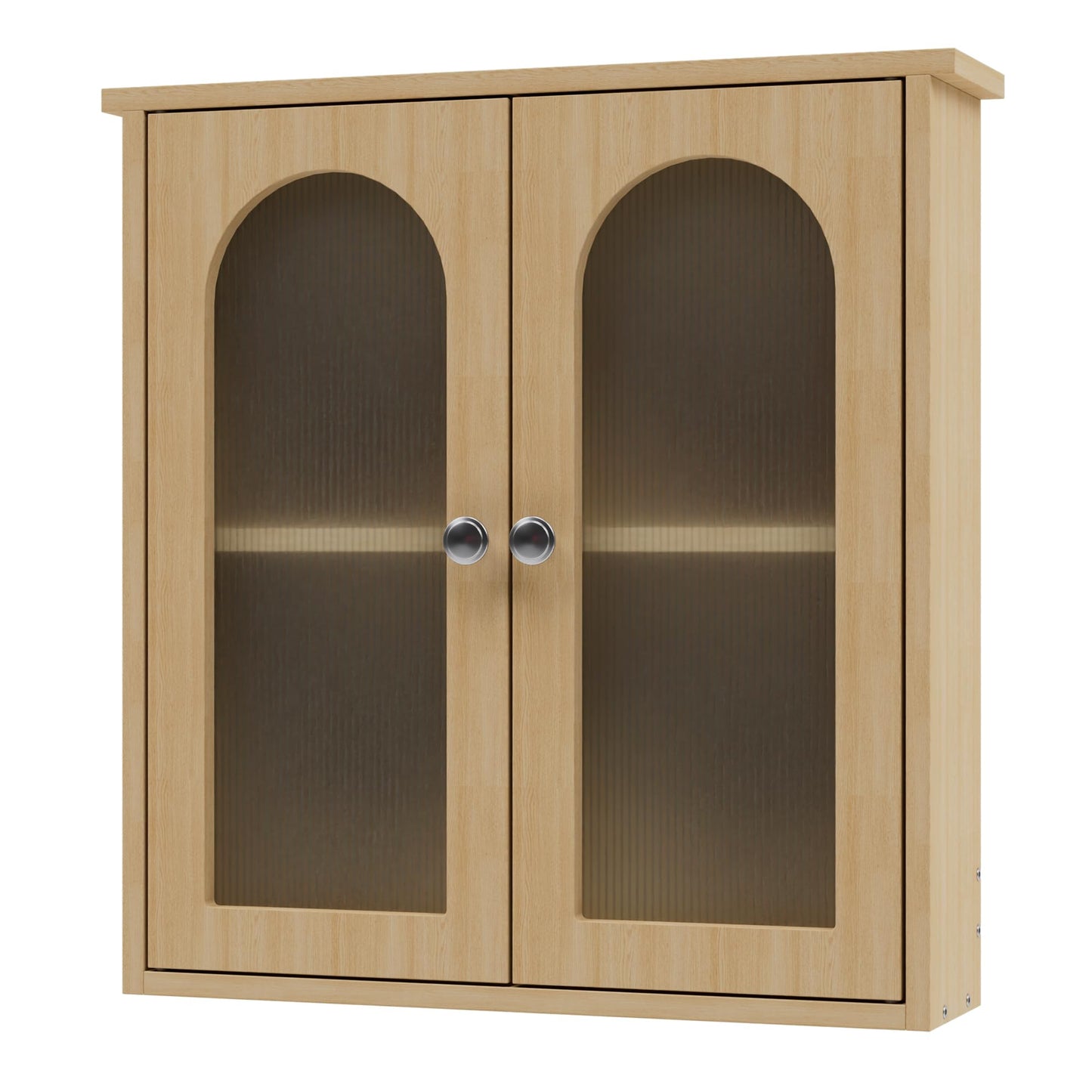 Bathroom Mirror Cabinet with 2 Doors, Wall Cabinet for Over the Toilet, Surface-Mounted Kitchen Wall Cabinet, Wall Cabinet with Shelves, Multifunctional Bathroom Cabinet, Natural