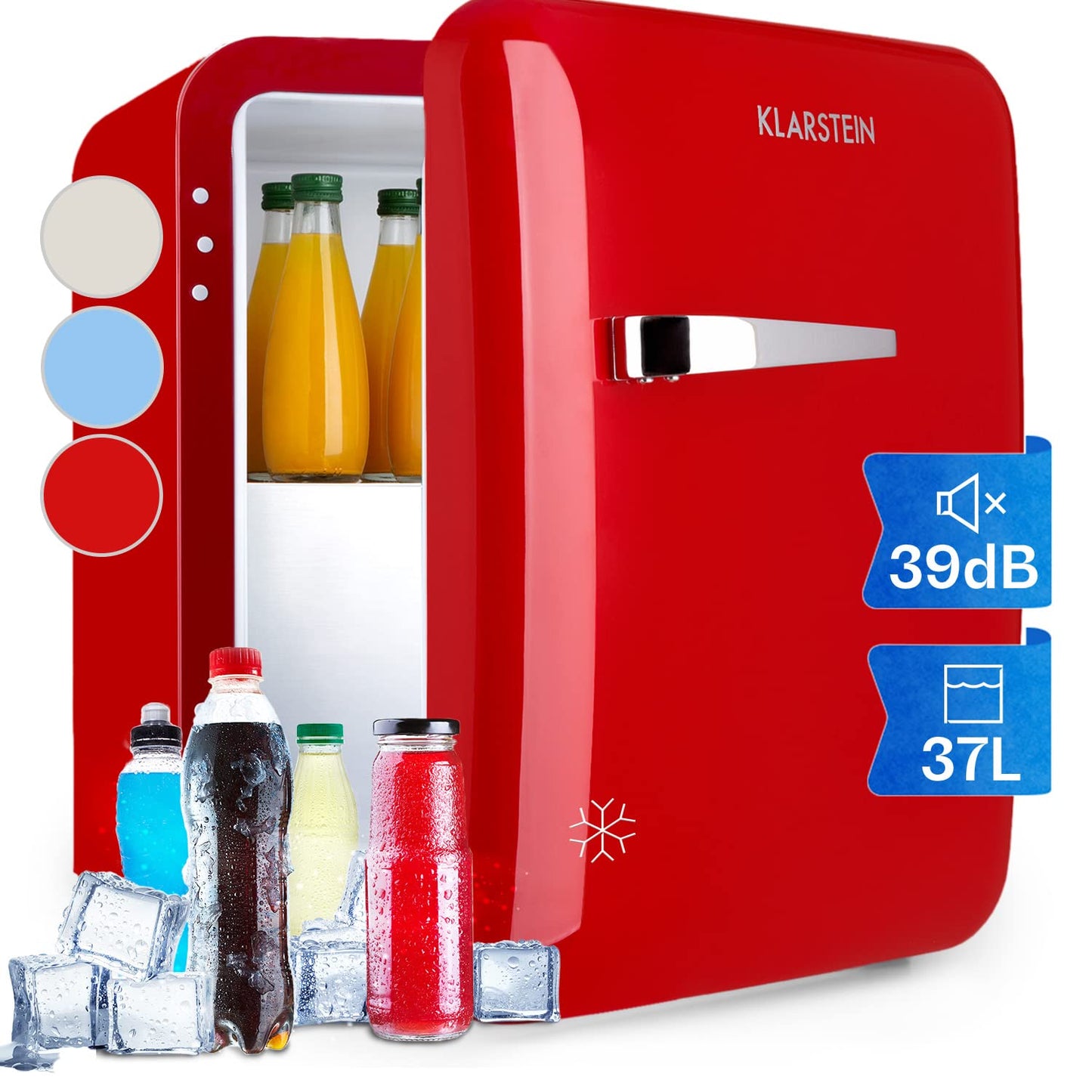 Klarstein Kühlschrank, Mini-Kühlschrank für Getränke, Kühlschrank Klein, Kleiner Kühlschrank Lautlos, Skincare Fridge, Vintage Design, Camping Kühlschrank, Minikühlschrank für Zimmer, 0-10°C, 70 L