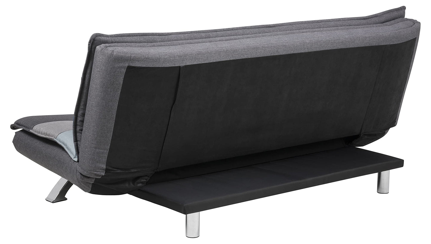 AC Design Furniture Jasper Bettcouch Dunkelgrau/Schwarz, Schlafsofa mit 3 Liegepositionen, Moderner 3-Sitzer Ohne Armlehne, Gepolstert mit Schwarzen Metallbeinen, L: 196 x H: 91 x T: 98 cm