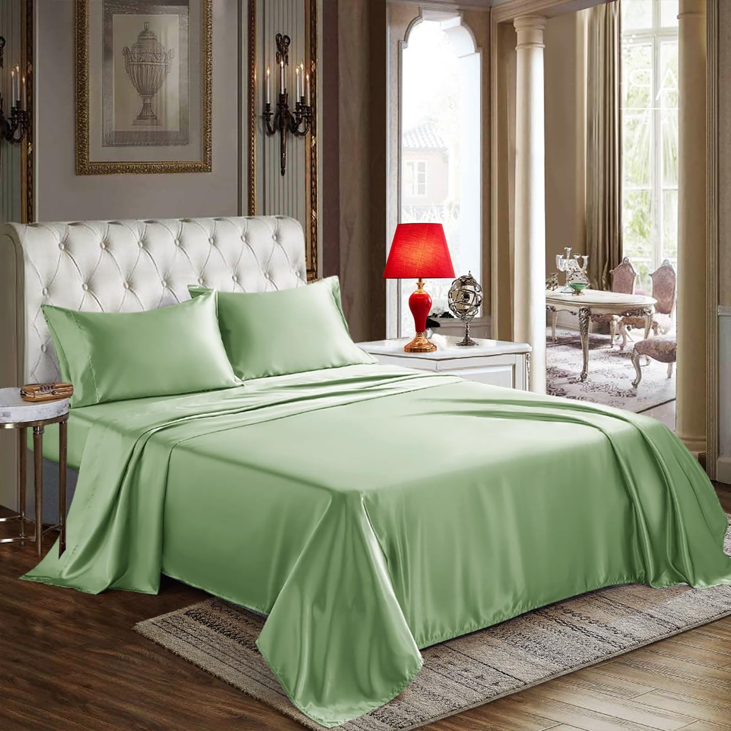 CozyLux Satin Sheets Queen Size - 4 Piece Black Bed Sheet Set with Silky Microfiber, 1 Deep Pocket Fitted Sheet, 1 Flat Sheet, and 2 Pillowcases - Smooth and Soft