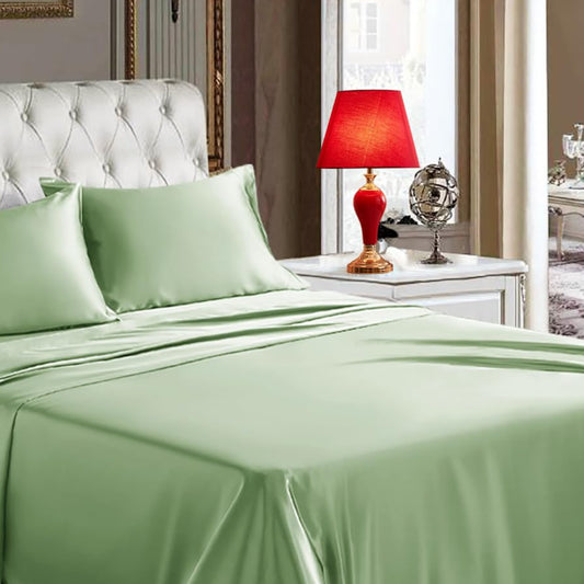 CozyLux Satin Sheets Queen Size - 4 Piece Black Bed Sheet Set with Silky Microfiber, 1 Deep Pocket Fitted Sheet, 1 Flat Sheet, and 2 Pillowcases - Smooth and Soft