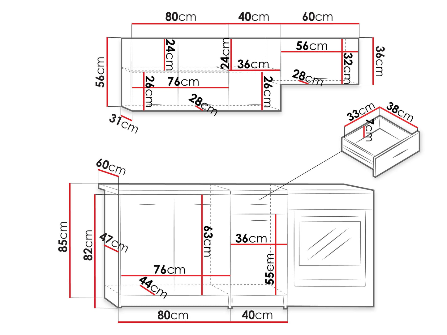 Mela Kitchen 180/120 cm, Kitchen Unit, 5 Cabinet Modules Freely Combinable (Artisan Oak/Black)