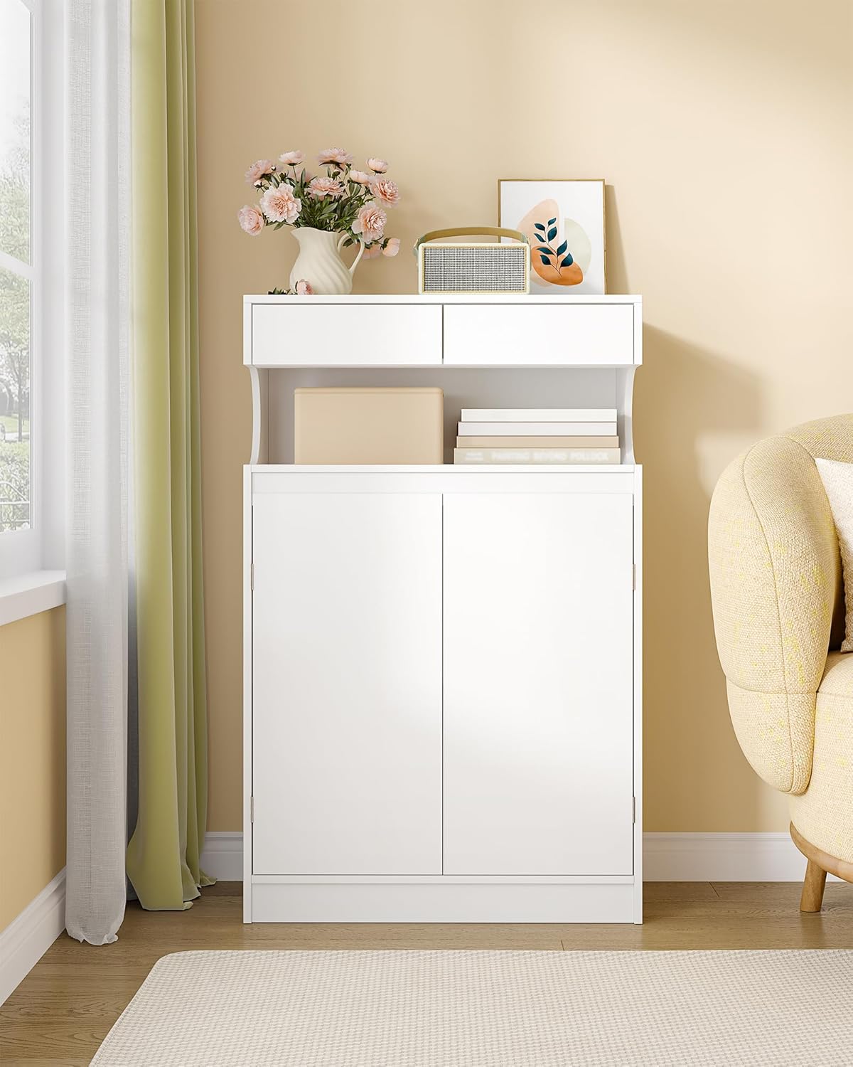 Hzuaneri SC63903X Bathroom Cabinet Storage Cabinet with 2 Drawers and 2 Doors Kitchen Cabinet Chest of Drawers Adjustable Shelf for Bathroom Drawing Room 30 × 60 × 90 cm White