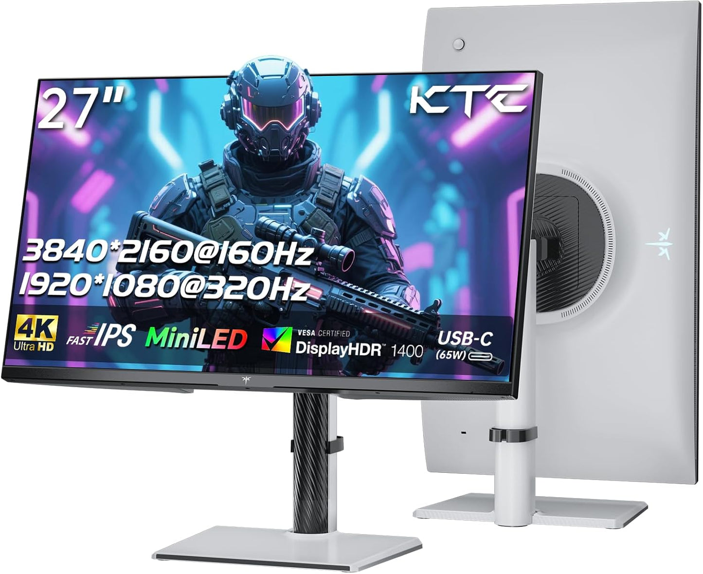 KTC 32 Zoll Monitor Curved 1000R, 2K WQHD (2560x1440p) 240Hz Gaming Monitor, 1ms, Adaptive Sync, 122% sRGB, 4000:1 Kontrast, 2 x DP 1.4 (240Hz), 2 x HDMI 2.0 (144Hz), Unterstützung von Tilt und VESA