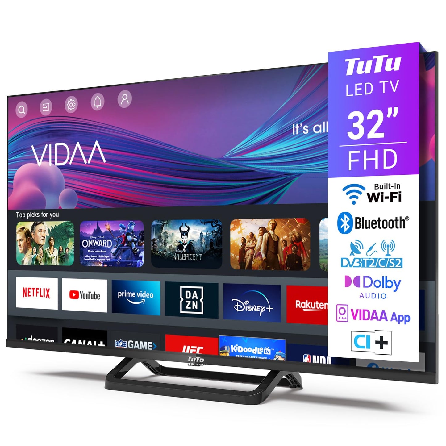 TuTu Smart TV 25 Zoll (64 cm) Full HD VIDAA Fernseher mit WLAN Triple Tuner (DVB-T/T2, DVB-C, DVB-S/S2) APP Store HDMI USB (TUV25FQ1B, 2024)