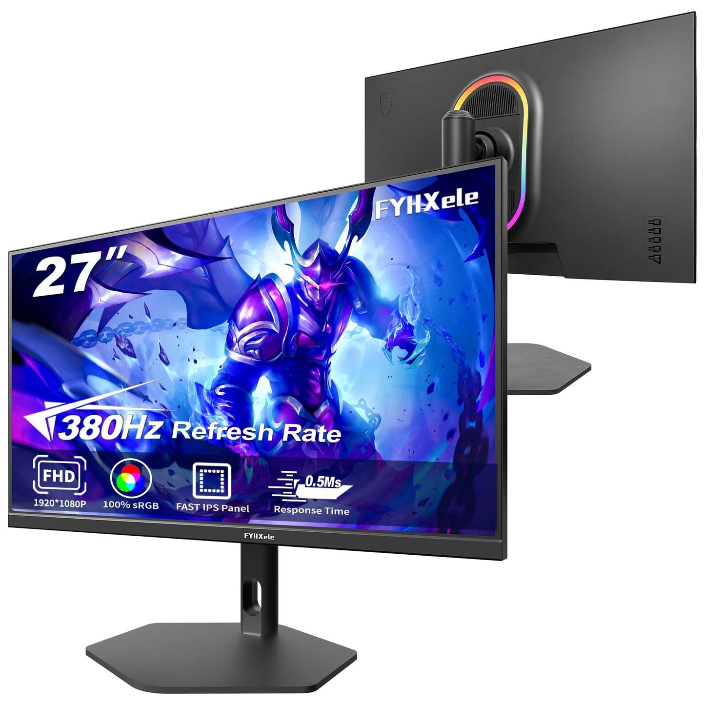 FYHXele Gaming Monitor 24 Inch 180Hz 1080P IPS 1ms MPRT PC Monitor Built-in Speaker Support 144hz/165hz/180hz Freesync Premium Display Eye Care DisplayPort1.4 HDMI2.1 VESA