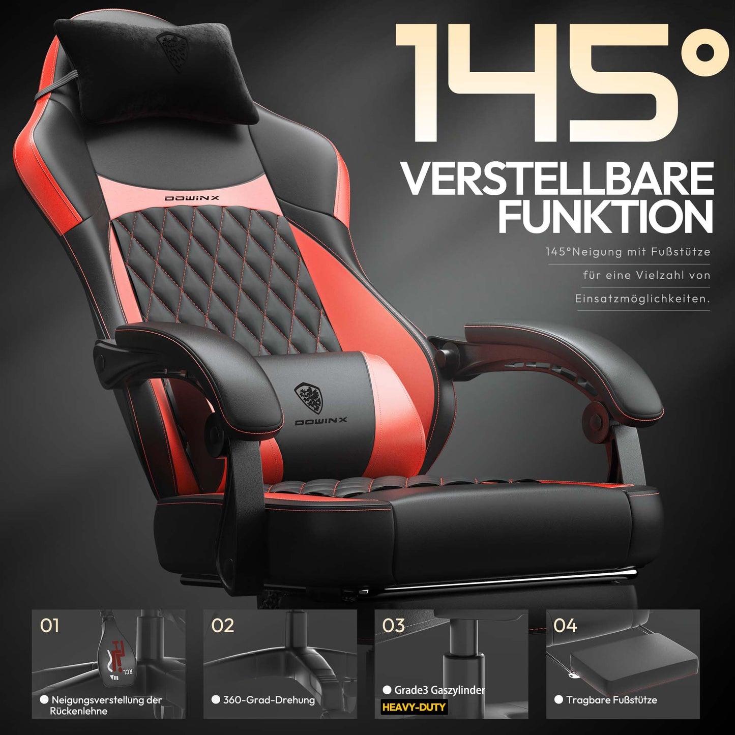 Dowinx Gaming Chair, Racing Gamer Chair, Ergonomic Gaming Chair with Lumbar Support, Gaming Chair, PU Leather, 150 kg, Black Purple
