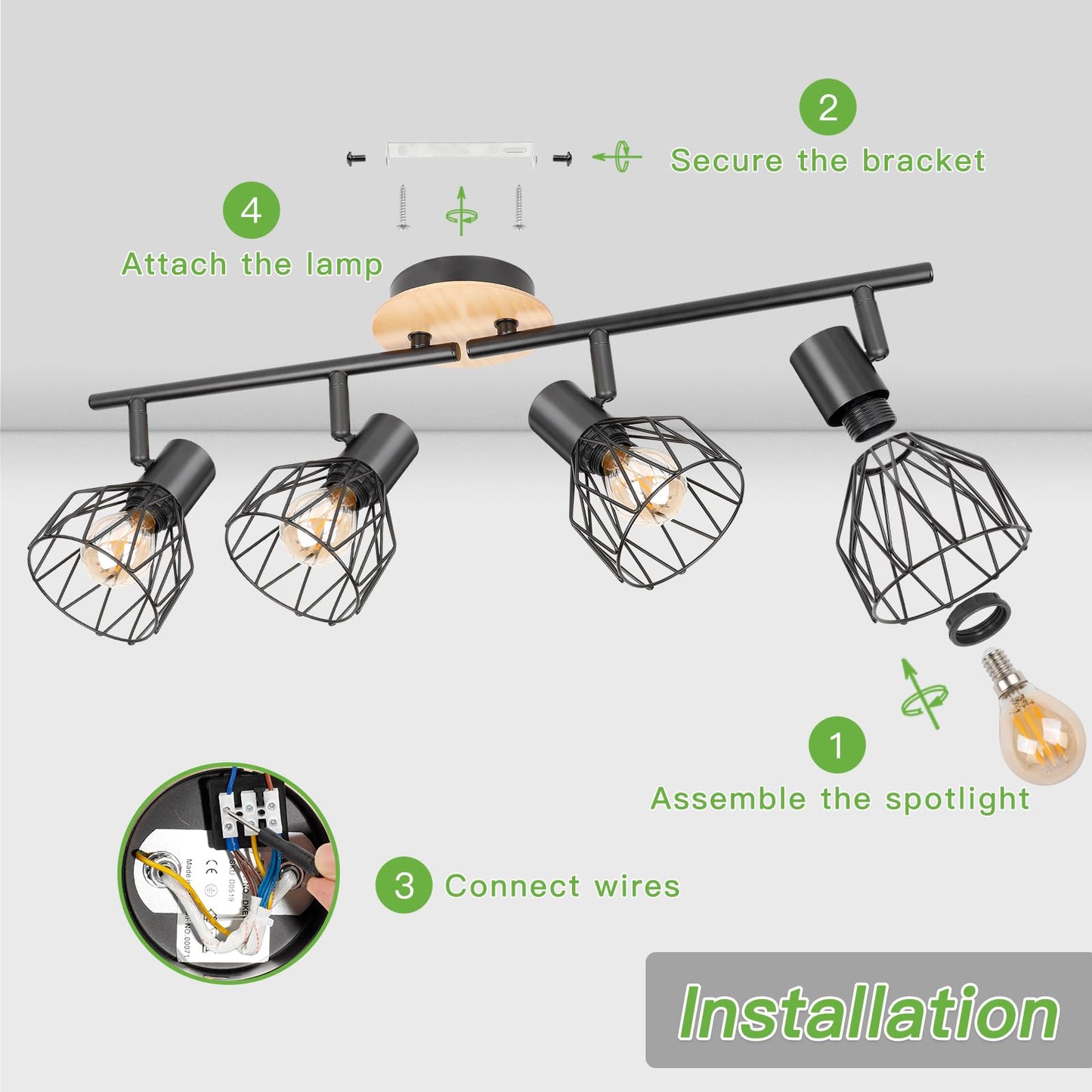 Kimjo Led Deckenstrahler 6 Flammig - Deckenleuchte Strahler E14 Schwenkbar - Deckenlampe Schwarz 6 Flammig Lampe Wohnzimmer - Deckenlampe LED Deckenleuchte Küche Deckenspot Ohne Leuchtmittel