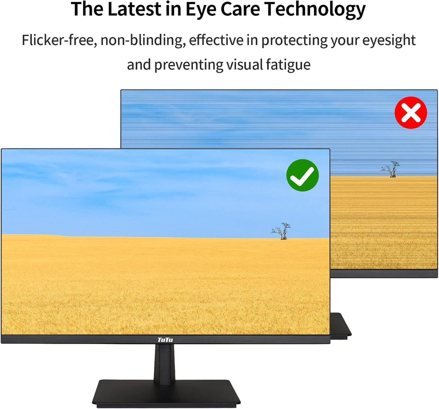 TuTu 24 Zoll Monitor Full HD VA Panel Randlos 75HZ Eye Care (1920 x 1080, VGA HDMI VESA 75 x 75mm) Flimmerfrei Blaulichtfilter Niedriger Stromverbrauch Monitor für PC Büro Schwarz