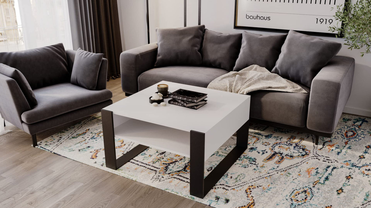 AKKE Karo Couchtisch für Wohnzimmer Beistelltisch Wohnzimmertisch Modern Sofatisch Kaffeetisch Deko Möbel für Wohnzimmer Wohnzimmertische Couchtische Eiche Mit Schwarzen Beinen