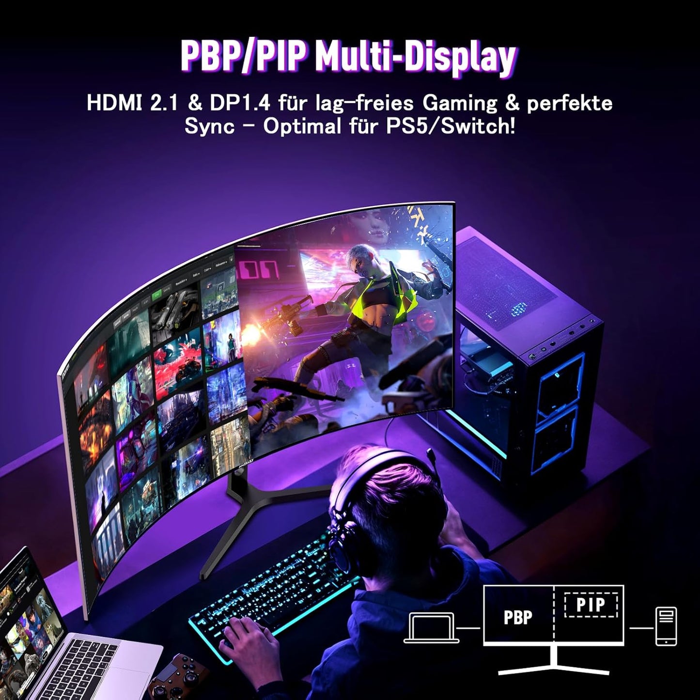 Amzfast 32 Zoll Curved Gaming Monitor (240Hz, 1920x1080, 1ms MPRT, 1500R), Adaptive-Sync, 90% DCI-P3, 120% sRGB, 300cd/m², HDMI 2.0 & DisplayPort 1.4 (AMZG32C3F)