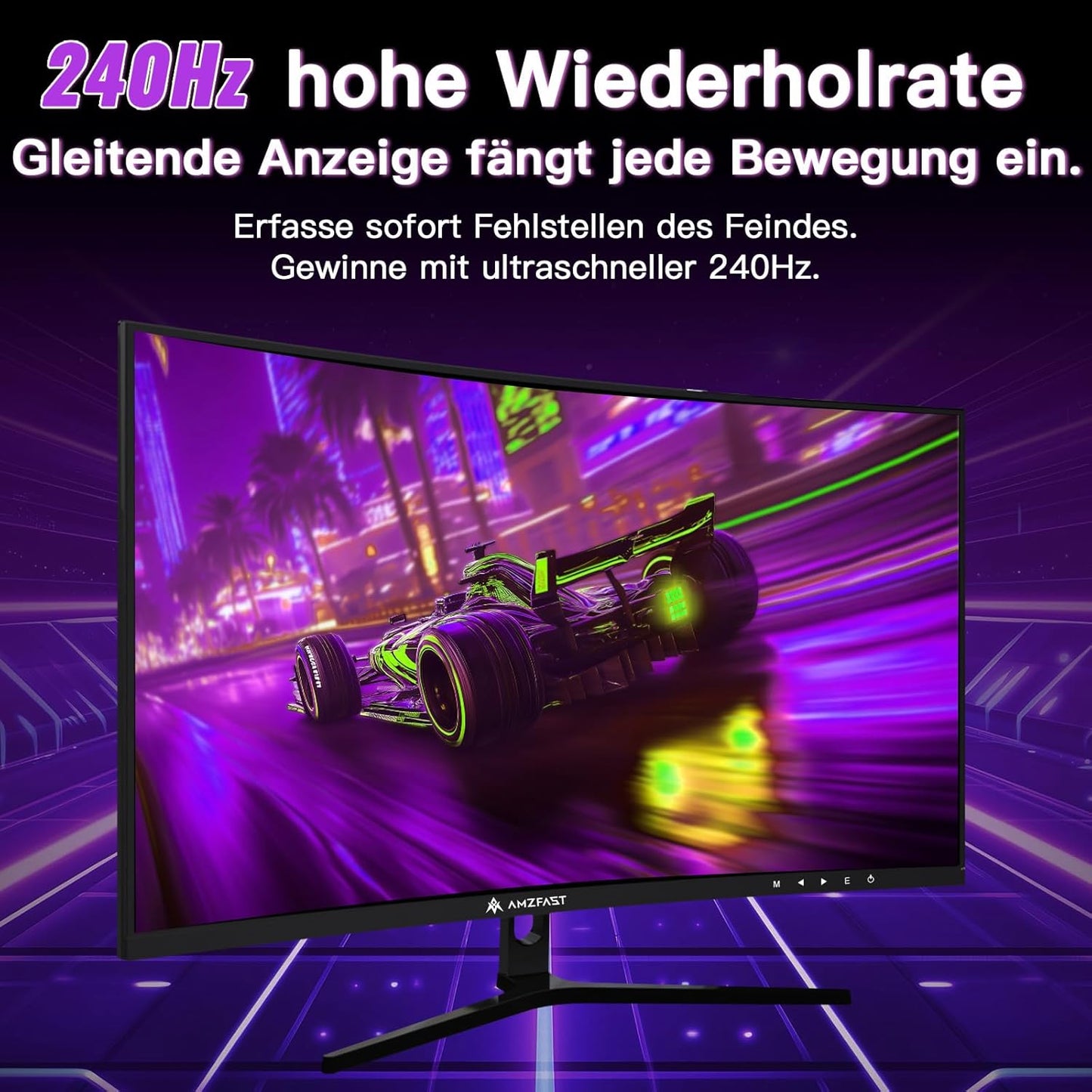 Amzfast 32 Zoll Curved Gaming Monitor (240Hz, 1920x1080, 1ms MPRT, 1500R), Adaptive-Sync, 90% DCI-P3, 120% sRGB, 300cd/m², HDMI 2.0 & DisplayPort 1.4 (AMZG32C3F)