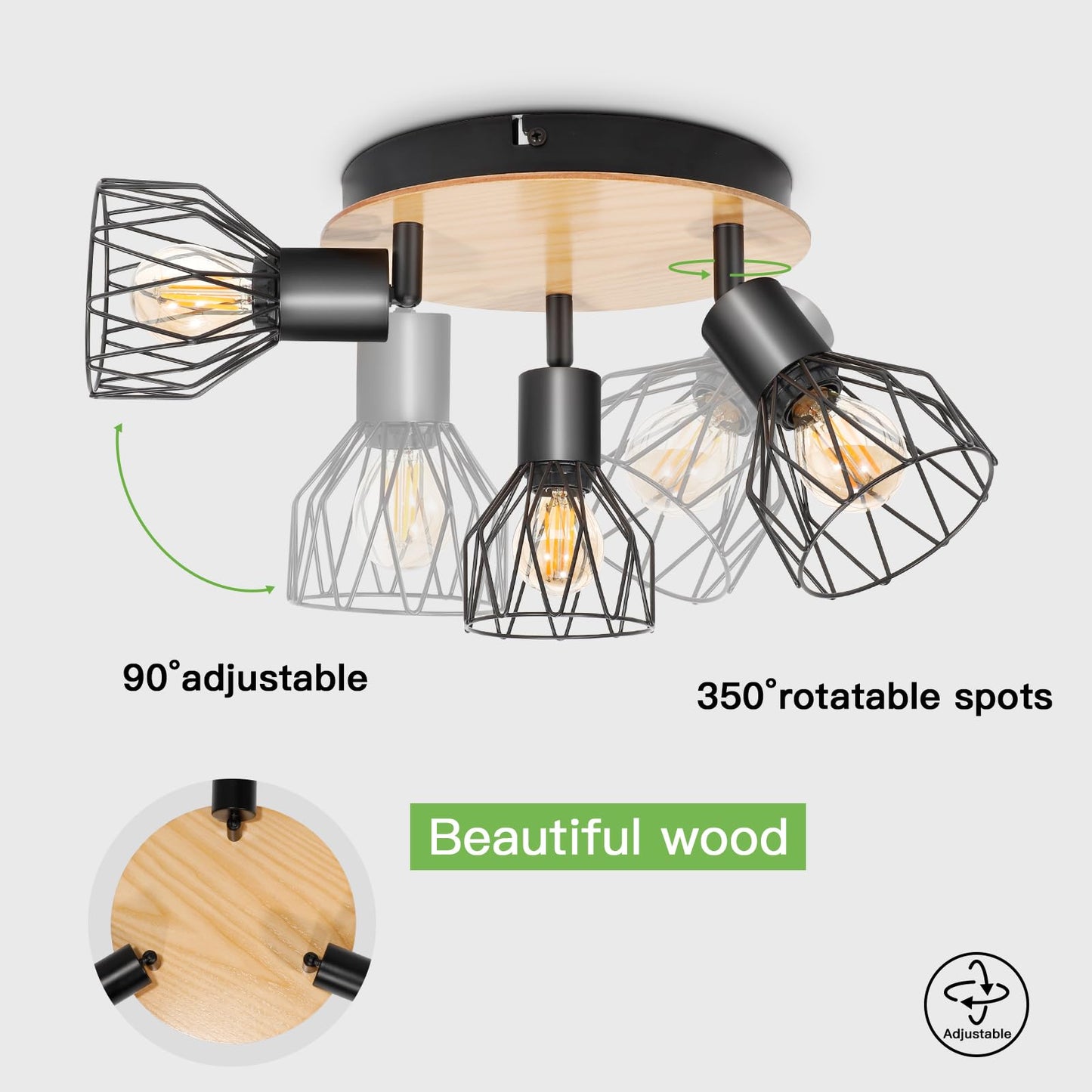 Kimjo Led Deckenstrahler 6 Flammig - Deckenleuchte Strahler E14 Schwenkbar - Deckenlampe Schwarz 6 Flammig Lampe Wohnzimmer - Deckenlampe LED Deckenleuchte Küche Deckenspot Ohne Leuchtmittel