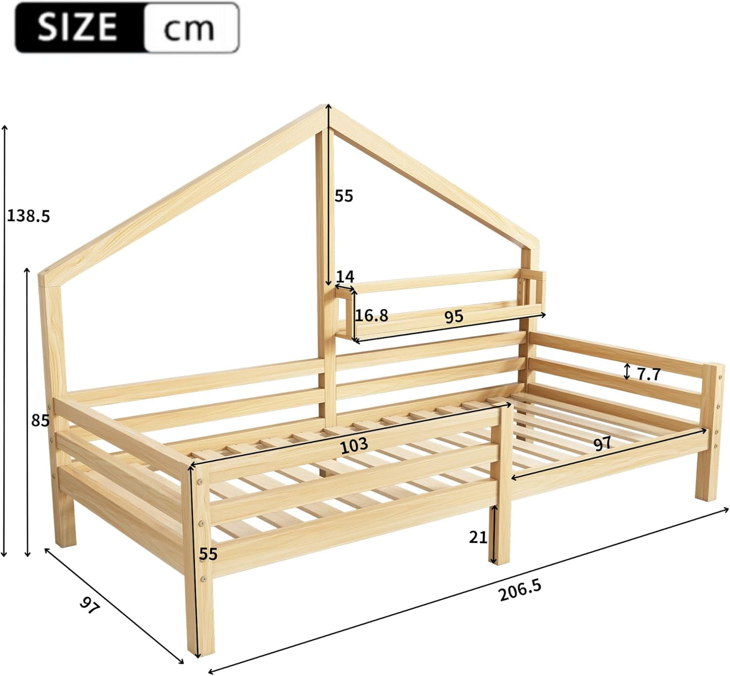 Merax Children's Bed 90 x 200 cm with Fall Protection, Children's House Bed with Drawers and Storage Shelf, Sturdy Wooden Tree House Bed with Slatted Frame, Play Bed for Boys and Girls, White
