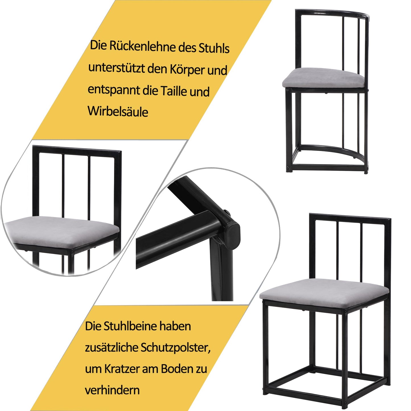 Gegtuon Esstisch 7 teilig für 6 Personen 140x80x76cm, Esstisch Rund mit 6 Stühlen und Tisch, Modern Küchentisch Metallgestell mit Rückenlehne, Essgruppe für Esszimmer Wohnzimmer Küche, Schwarz