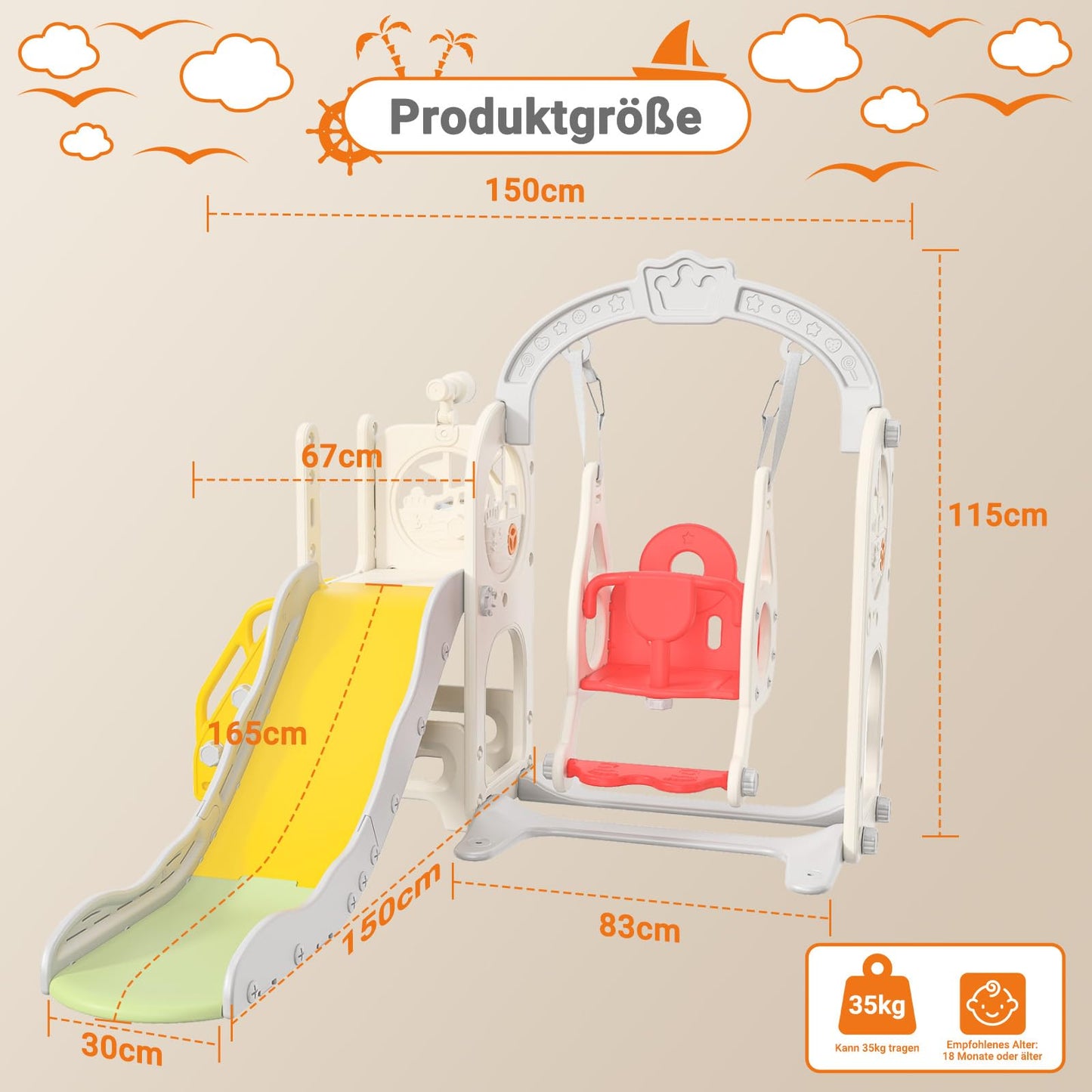 BestAlice 4 in 1 Kinderrutsche Set für Outdoor und Innen, Spielplatz mit Schaukel, Basketballkorb, Kletterleiter, Indoor- und Outdoor-Spielset, 18 Monate + (Blau)