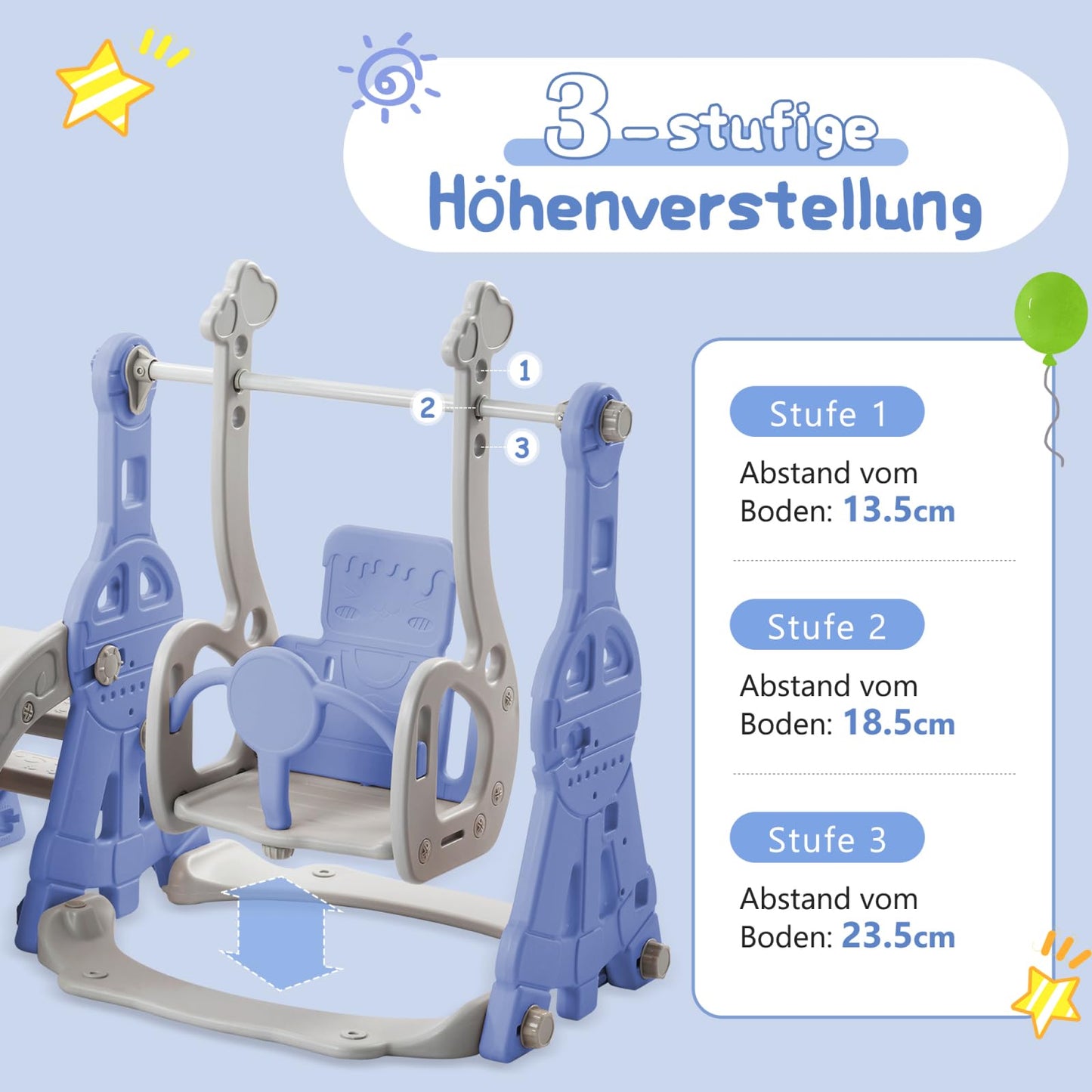 DADEA 6 in 1 Kinderrutsche mit Korb, Rutsche und Schaukel für Kinder im Freien Grün, 150 × 150 × 115 cm, Babyschaukel und Rutsche für Kinder zu Hause Schaukel Kinderrutsche, Grün