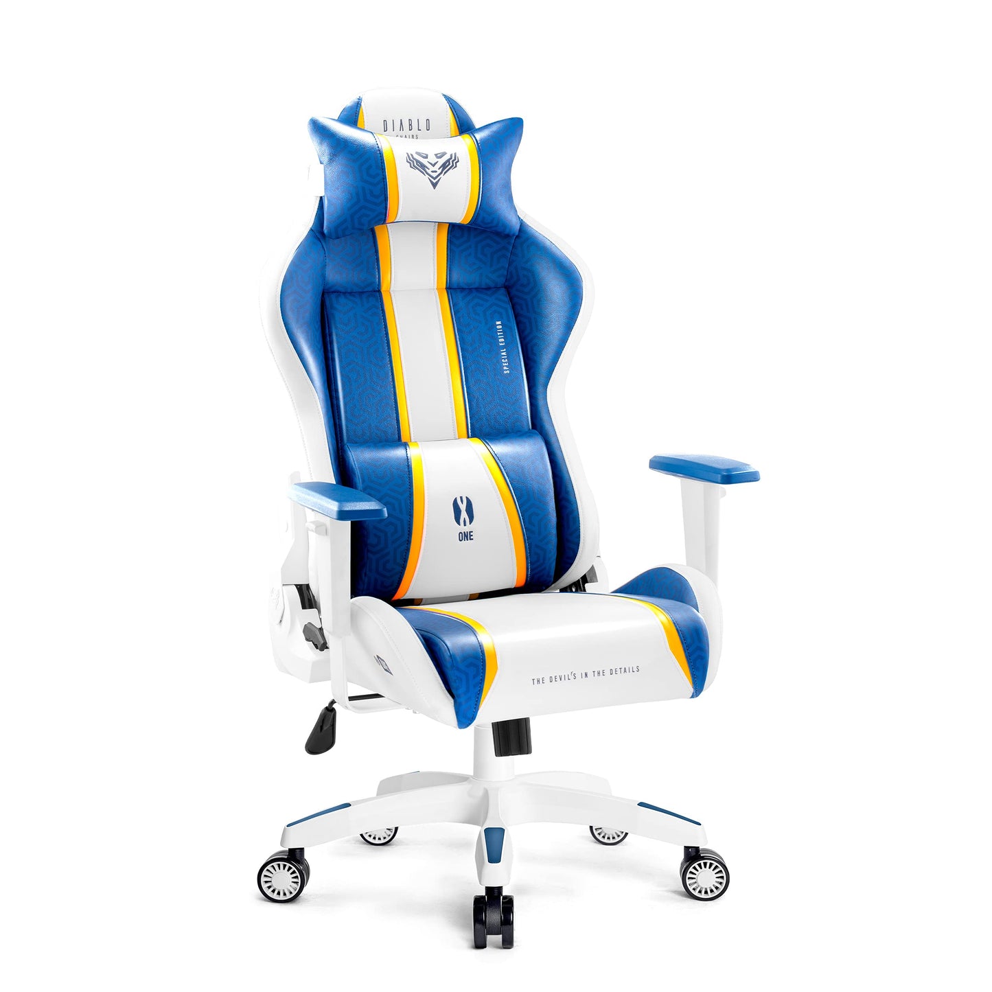 Diablo X-One 2.0 Gaming Stuhl Gamer Chair Bürostuhl Schreibtischstuhl Verstellbare Armlehnen Ergonomisches Design Nacken/-Lendenkissen Wippfunktion Aqua Blue Normal (L)