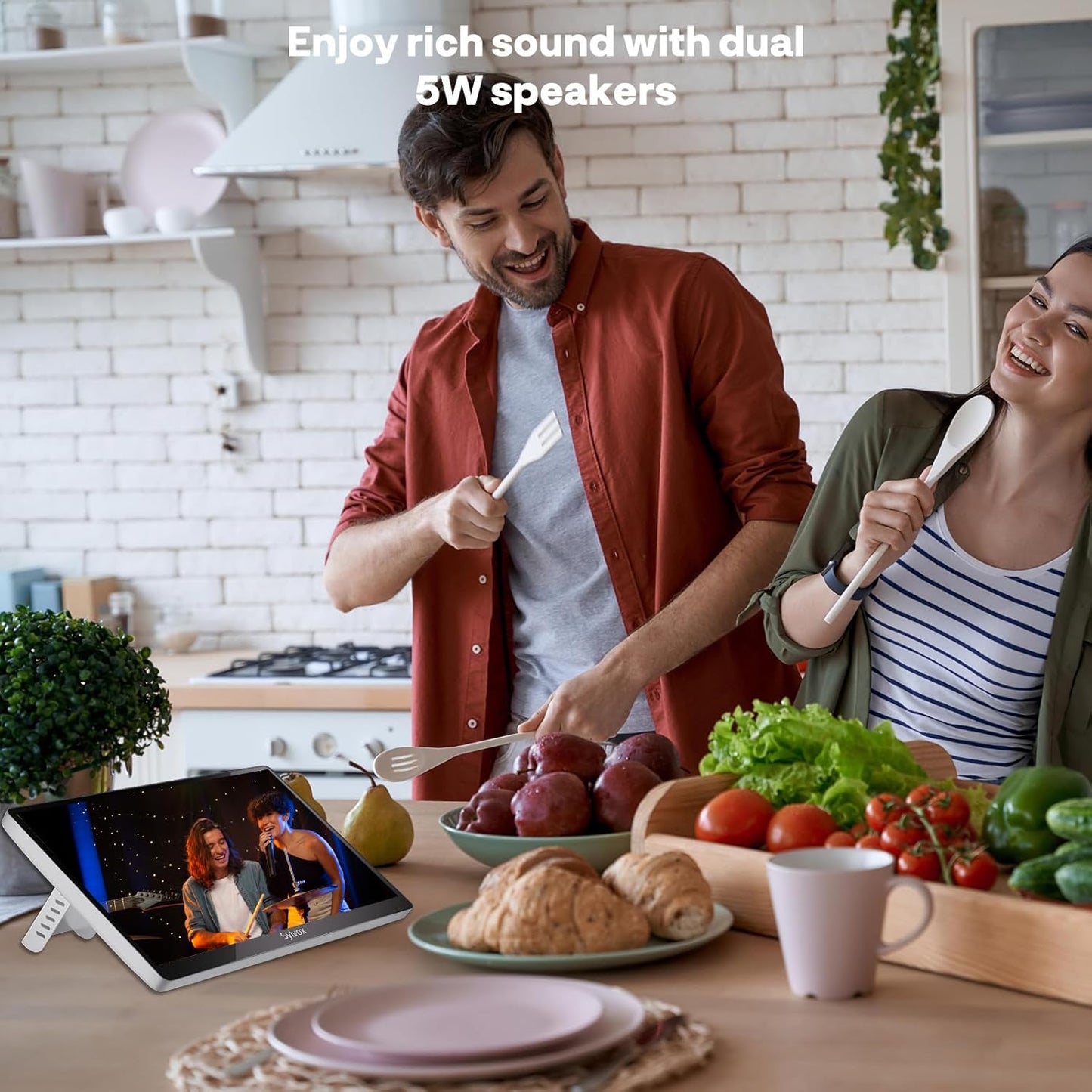 SYLVOX 15.6 Inch Kitchen TV - Mini Smart TV with Google TV, DVB-C/T2/S2, 1080P Full HD, Rotatable and Foldable, Under Cabinet Mountable, 12 V Small TV for Kitchen, Children's Room, Laundry