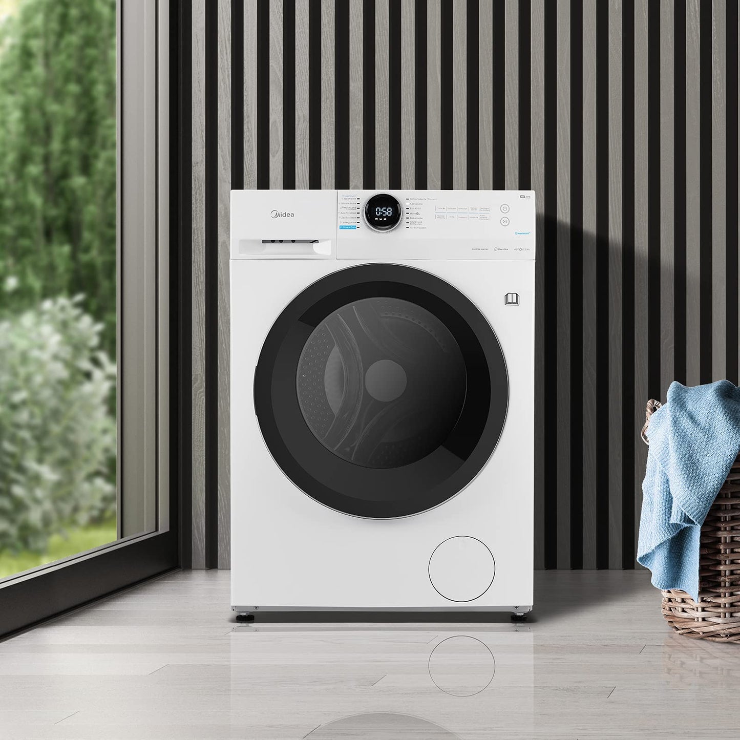 Midea MF200D86WB-14EAS Washer Dryer 8/6 kg Wash/Dry, Inverter Mortor, Refresh, 60 Min. Washing and Drying, Steam Care, Turbo Wash, 48 cm Deep, App Control, AquaStop