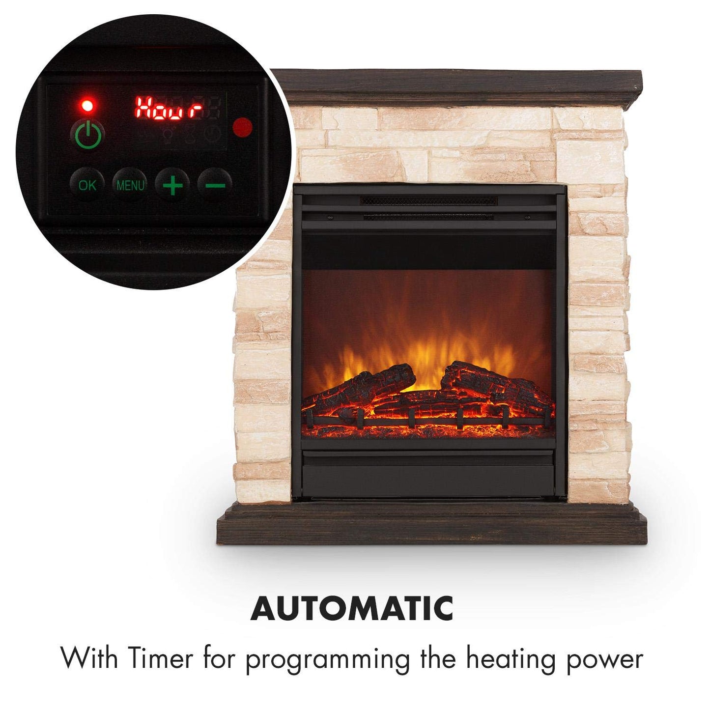 Klarstein Electric Fireplace, Electric Fireplace, 1800 Watt, Flame Effect, Stone Decor, Polystone, Remote Control