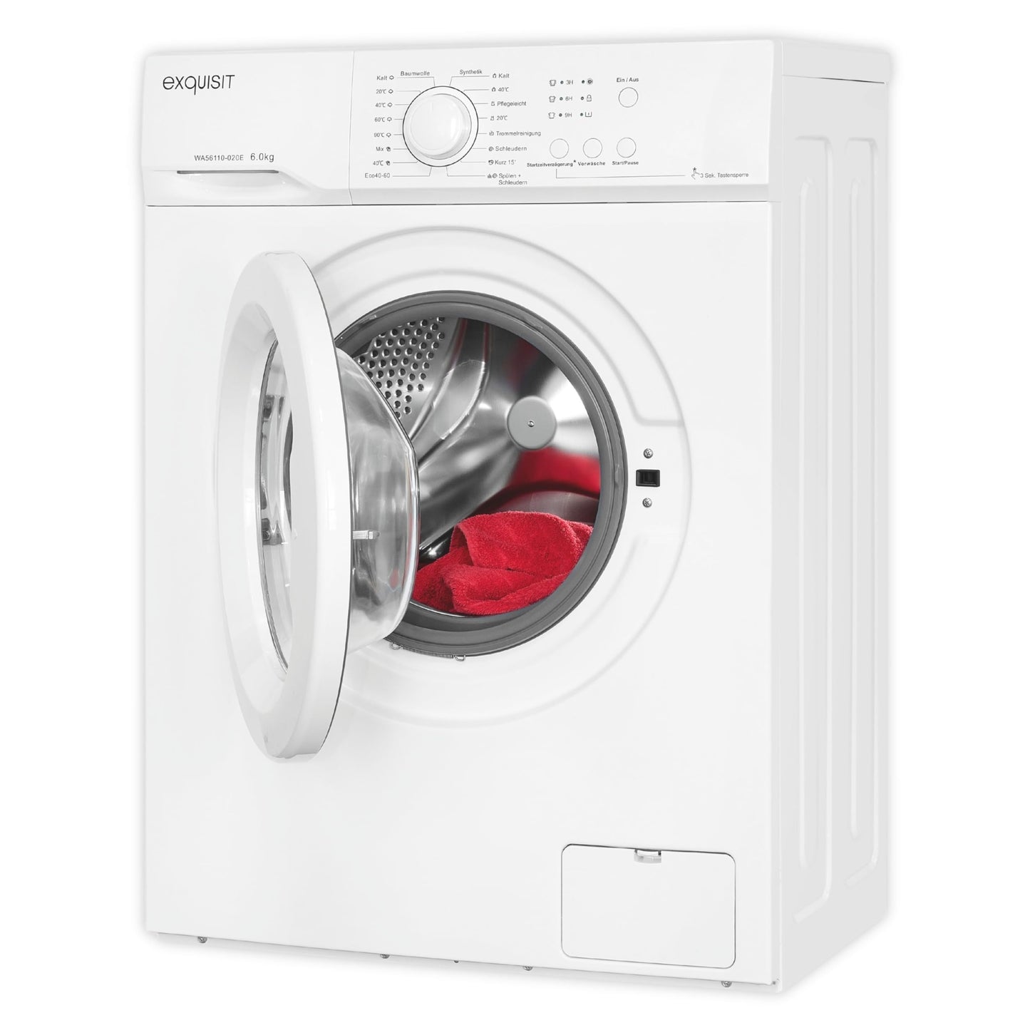 Exquisit Waschmaschine 6kg, Energieeffizienzklasse A, max. 1000 U/min, ECO 40-60, Kurzprogramm, Kindersicherung, 16 Waschprogramme, WA56110-020A weiss