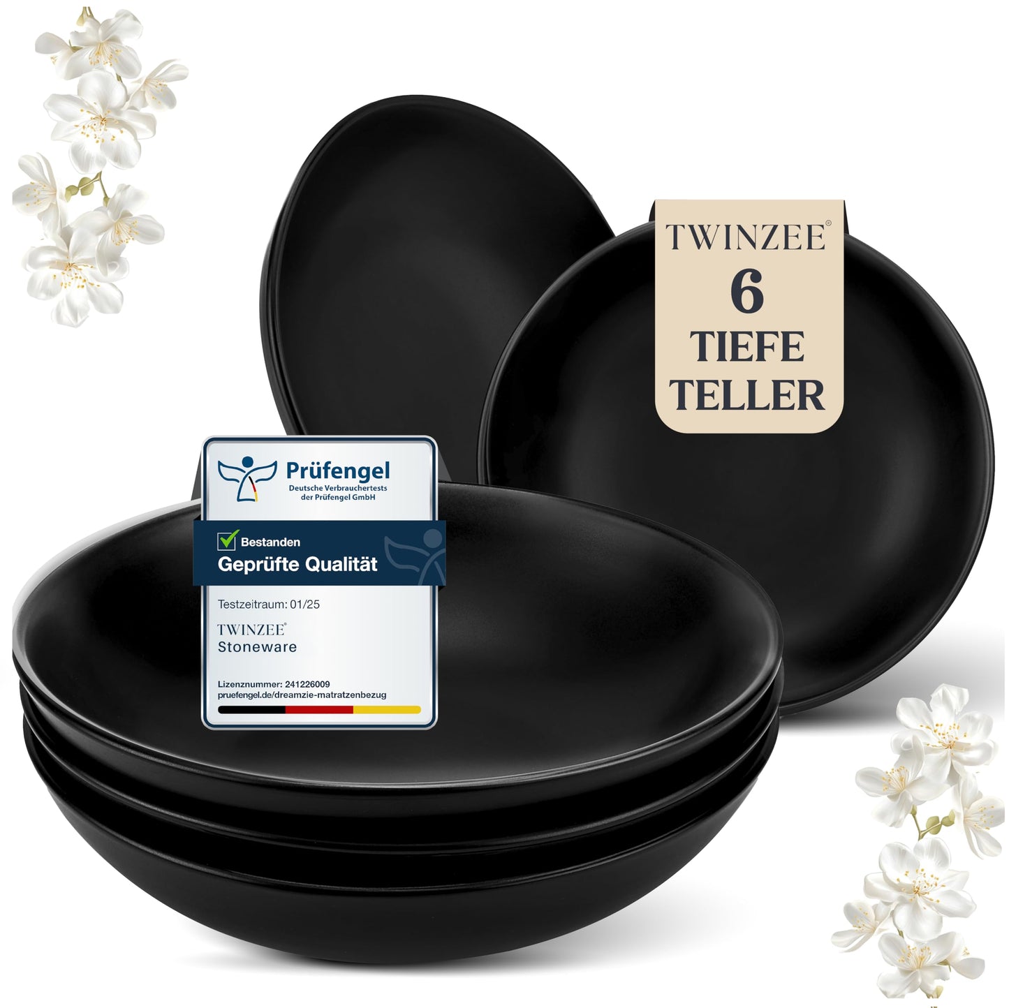 Twinzee Stoneware Crockery Set Black - Set of 24 Tableware and Table Art - Plate Set - Microwave and Dishwasher Safe - Durable and Elegant