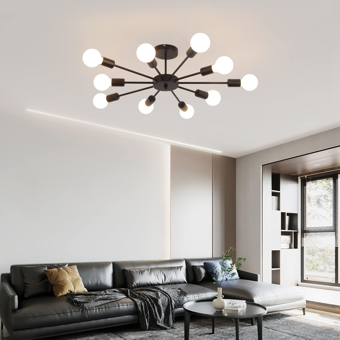 JIINOO 10 Lights Modern Chandelier Ceiling Light Gold Industrial Ceiling Lamp Medieval Semi Flush Mount Chandelier Ceiling Light for Kitchen Dining Room Living Room Bedroom Lighting