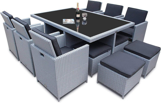 Ragnarök-Möbeldesign Heimdall Premium PolyRattan - Deutscher Hersteller - 8 Jahre GARANTIE - Aluminium Gartenmöbel Essgruppe Tisch Stuhl Hocker Platinum Grau Rostfrei Sitzgruppe