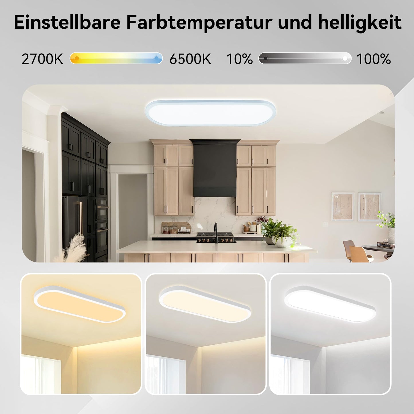 ONDTA LED Deckenleuchte dimmbar 22W, 58x20cm 2700K-6500K 2800LM, Deckenlampe mit Fernbedienung, IP44 Badezimmer lampe LED Panel für Küche Wohnzimmer Schlafzimmer Badezimmer Büro, Rechteckig