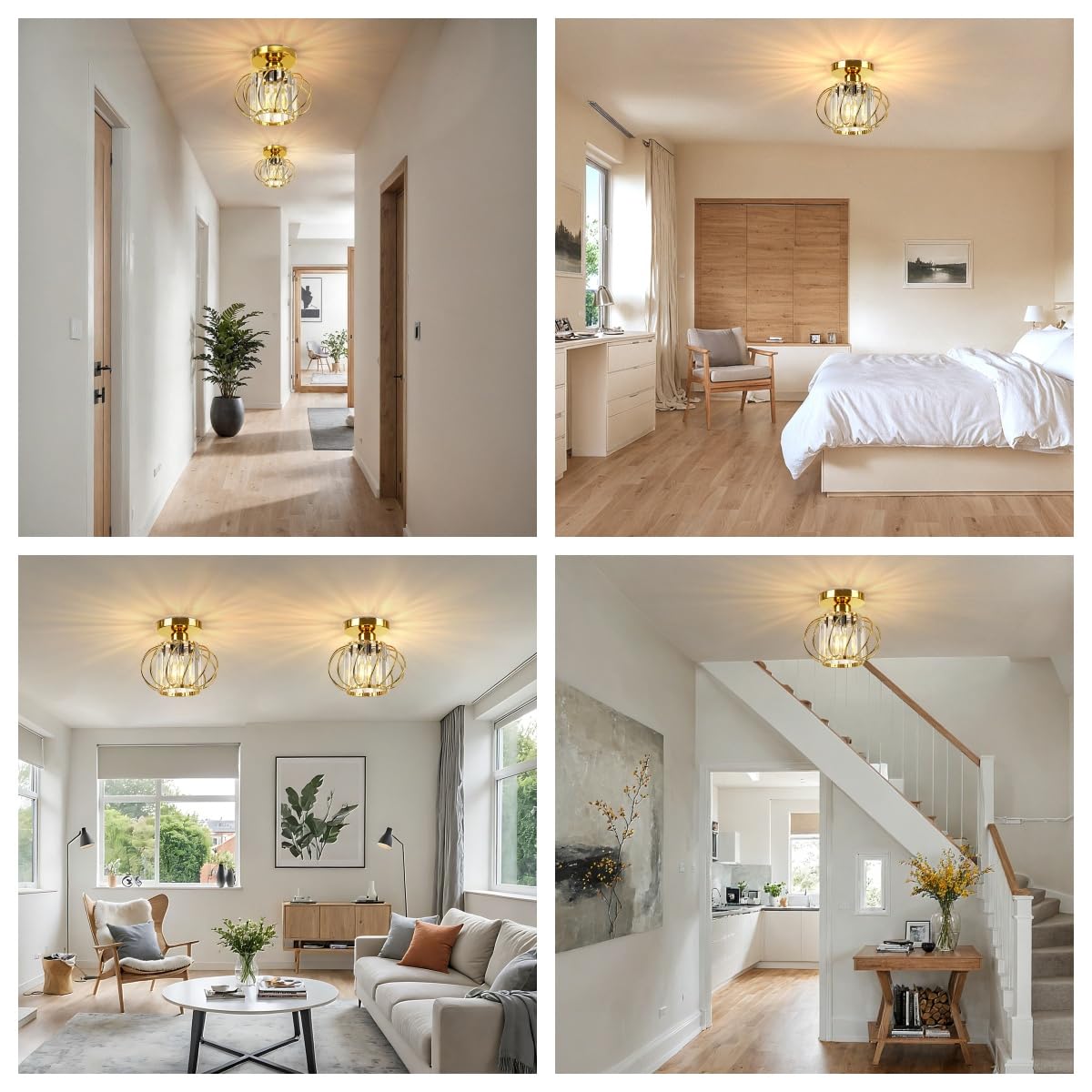 FRIDEKO HOME Modern Kronleuchter Kristall Deckenleuchte Gold,Kleine Kristall Deckenlampe E27 Fassung für Wohnzimmer Schlafzimmer Küche Flur,Ø23cm