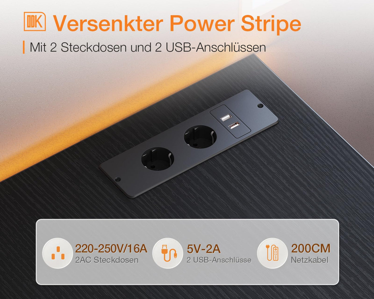 ODK Eckschreibtisch mit 4 Stoff Schubladen, 160x80cm Reversible Schreibtisch L Form mit 2 Steckdosen und 2 USB Ladeanschluss, Gaming Tisch L Form mit LED&Monitorständer für Home Office, Schwarz