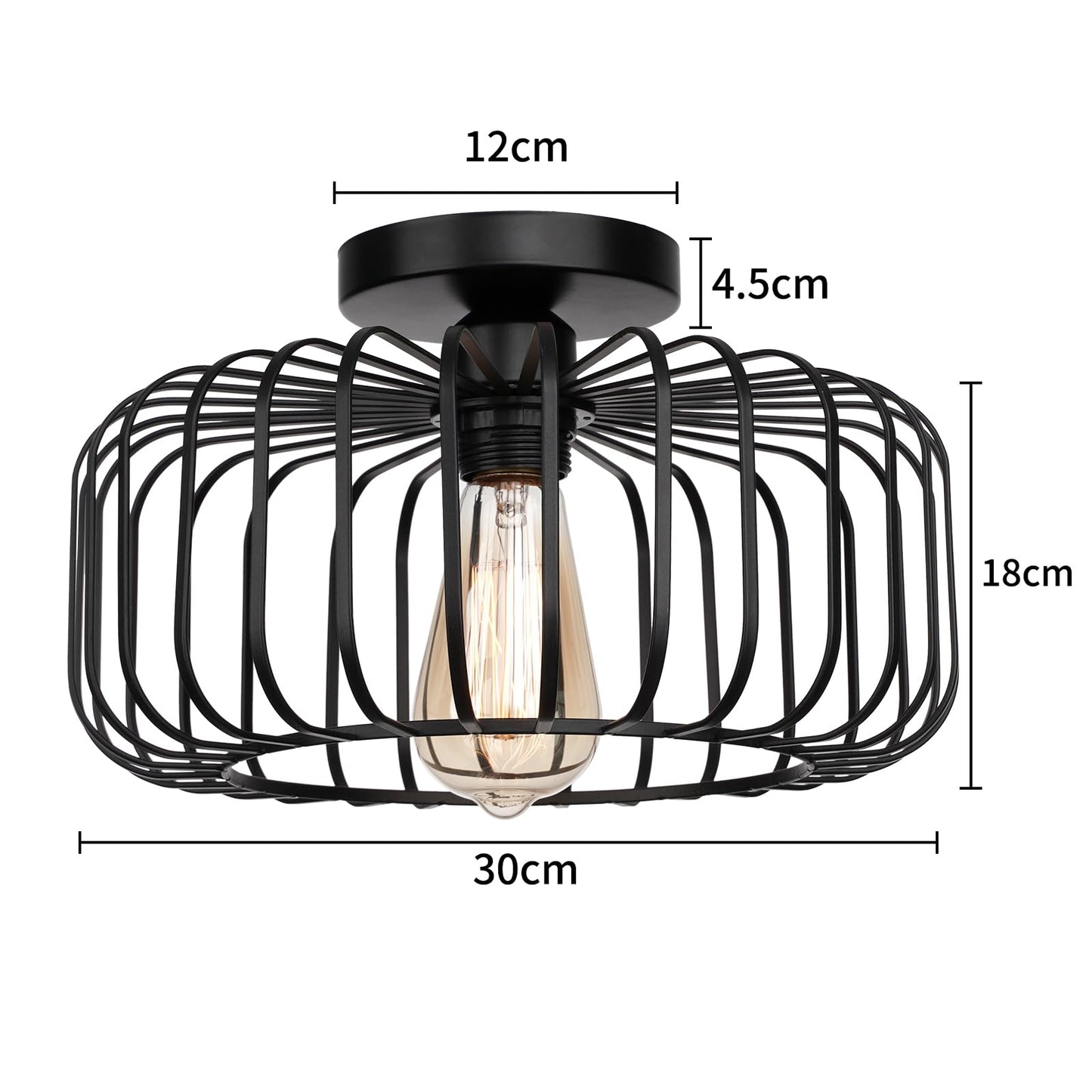 FRIDEKO HOME Deckenleuchte Schwarz,Modern Deckenlampe aus Metall E27-Fassung,1 Flammige Runde Lampenschirm Hängelampe für Küche Flur Wohnzimmer Schlafzimmer Esszimmer