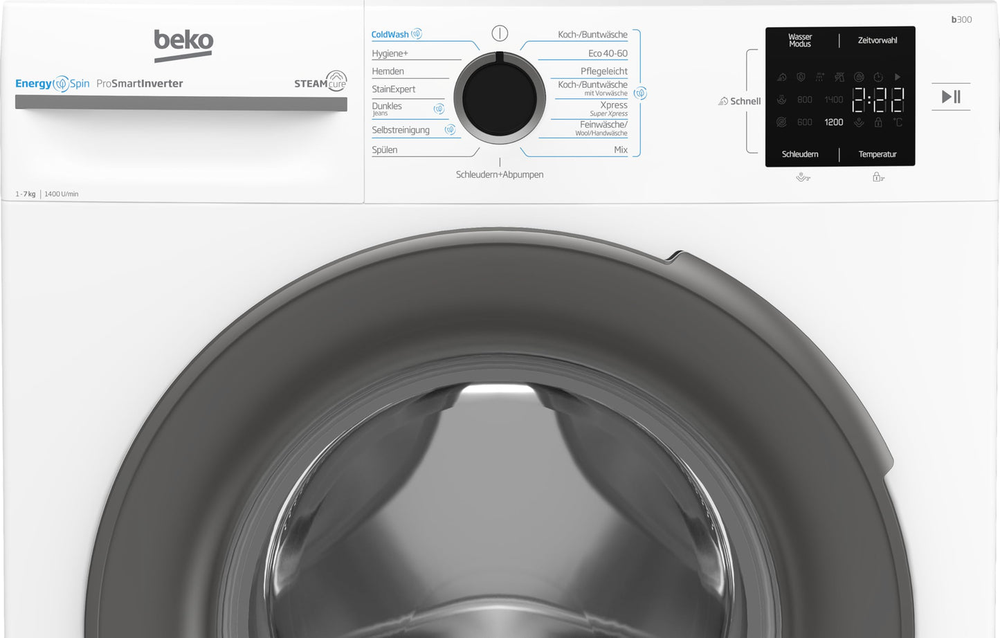 Beko BM3WFU3741R Waschvollautomat, Waschmaschine, 7 kg, EnergySpin, Schleuderwahl 1400 U/min, SteamCure Dampffunktion, allergikergeeignet, AquaWave Schontrommel, Weiß