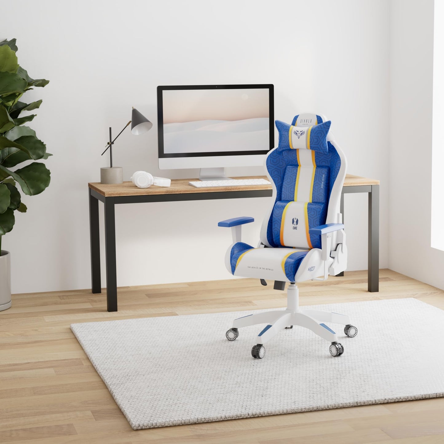 Diablo X-One 2.0 Gaming Stuhl Gamer Chair Bürostuhl Schreibtischstuhl Verstellbare Armlehnen Ergonomisches Design Nacken/-Lendenkissen Wippfunktion Aqua Blue Normal (L)