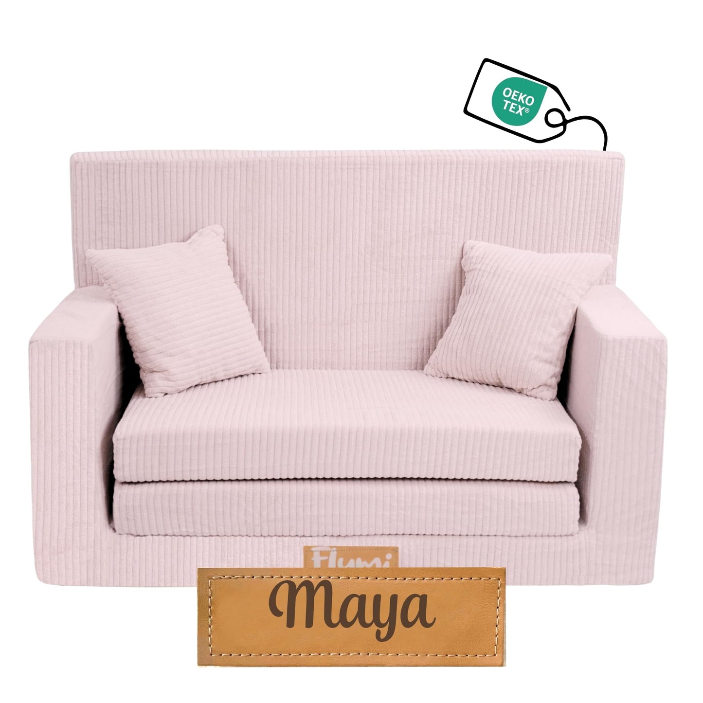 Flumi Personalised Children's/Teenager's Couch/Armchair/Sofa Bed, with Engraving of Child's Name, Play Sofa, Sleeping Chair, Bed Function, Children's Furniture, 92 x 40 x 60 cm, Microfibre (Grey)