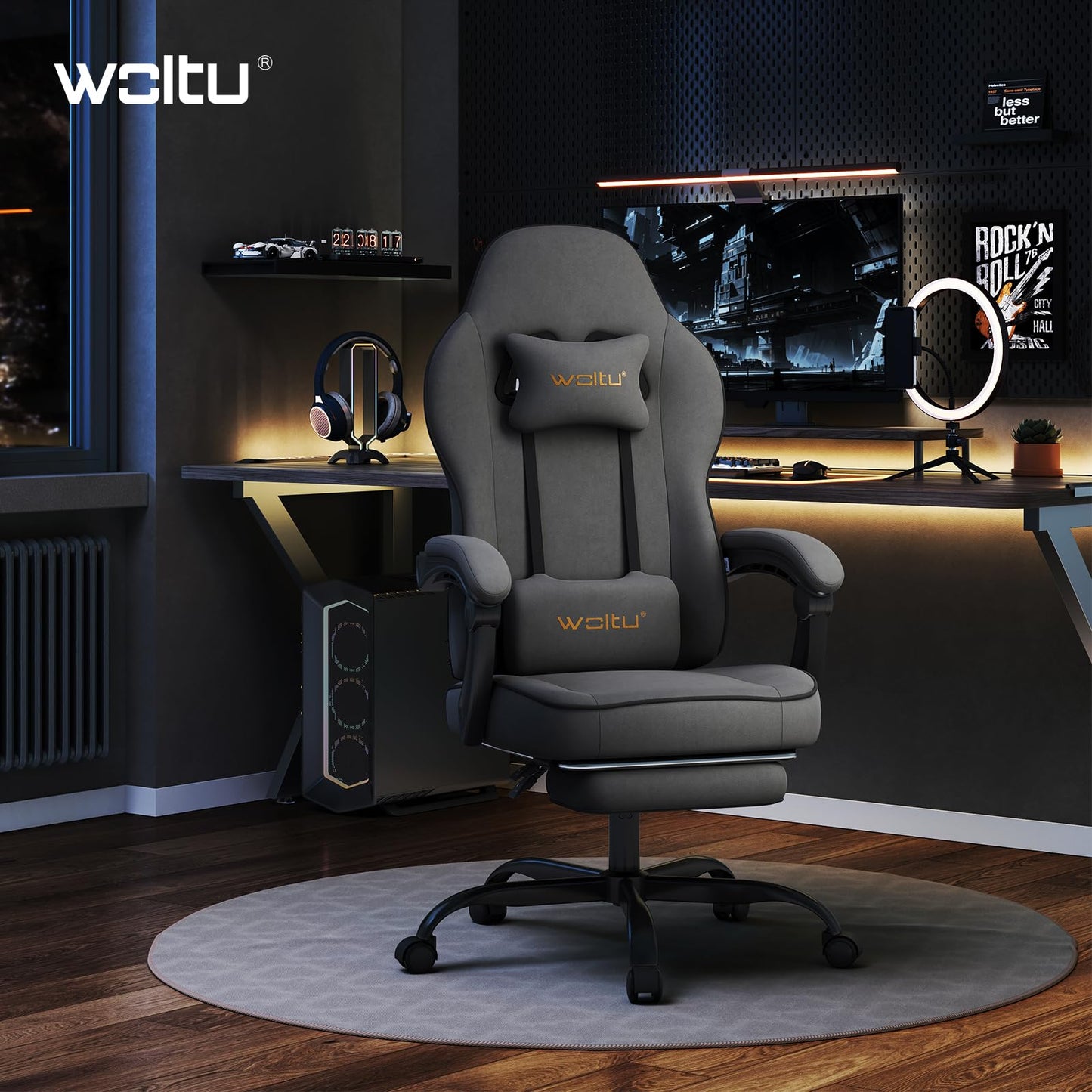 WOLTU Gaming Chair with Pocket Spring Cushion, 150 kg Weight Capacity, Ergonomic Swivel Chair, with Pillow, Lumbar Cushion, Footrest, Mesh, Pink, GS16rs