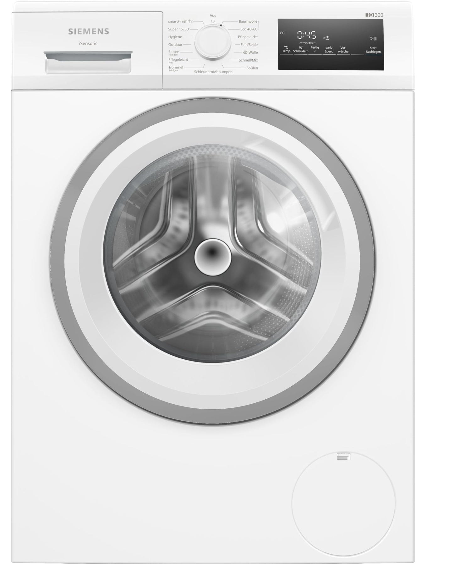 Siemens WM14N12A Waschmaschine iQ300, Frontlader mit 9kg Fassungsvermögen, 1400 UpM, speedPack L, smartFinish, Outdoor-Programm, LED-Display, Weiß, 60cm