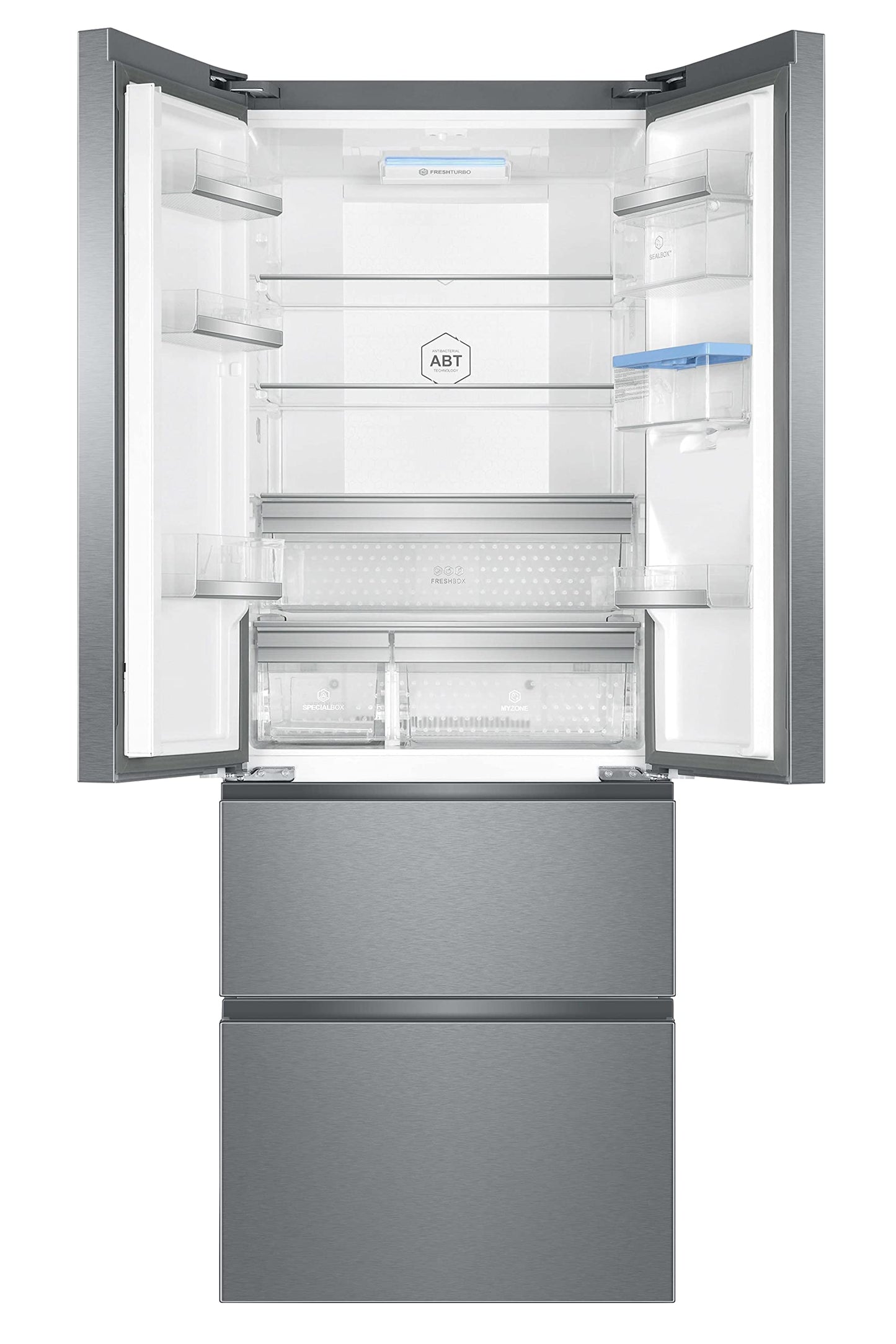 Haier French Door Kühl-Gefrierkombination 70 cm Breite I 402 L French Door Kühlschrank, freistehend I Doppeltür Kühlschrank mit Gefrierfach, No Frost I LED, Touch-Display I FD 70 SERIE 3 HFR3718ENMM