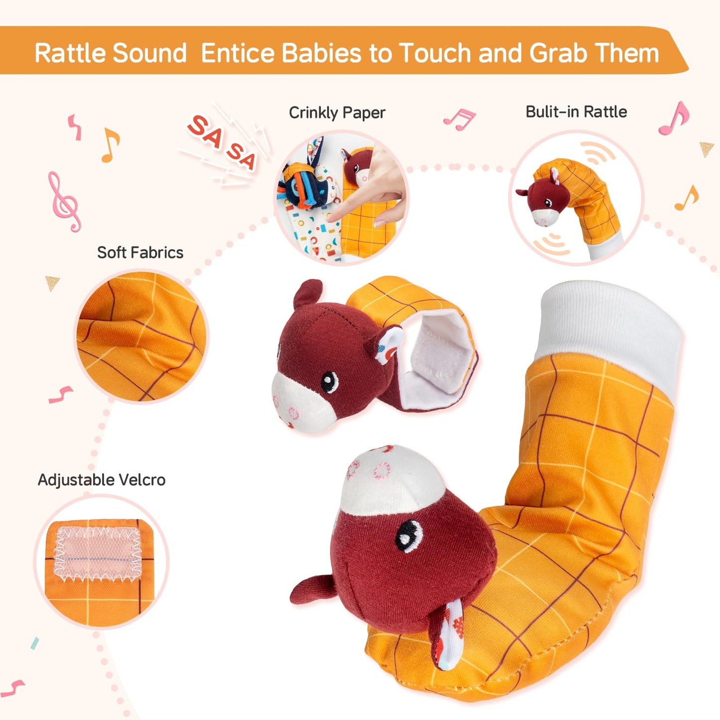 Accevo Baby Handgelenk Rassel Socken, Säugling Rassel Socken und Baby Hand Rasseln Handgelenk, Neugeborenes Hand & Fuß Spielzeug für 0-12 Monate,Baby Shower Geschenke Set mit Handgelenk Rassel Socken