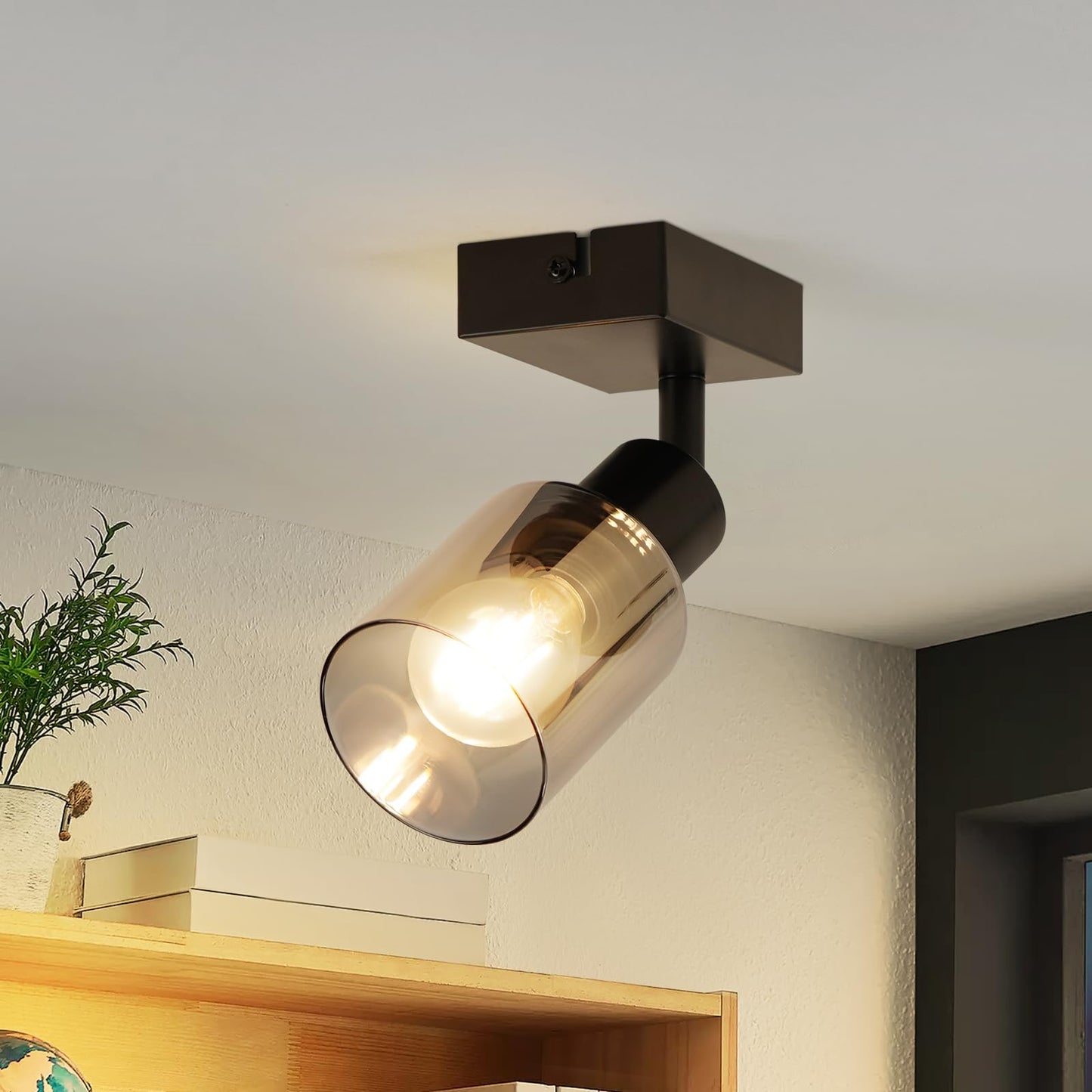 Kowanie Deckenlampe Vintage 6 flammig: Industrial Wohnzimmerlampe Schwarz Deckenleuchte Wohnzimmer retro Kronleuchter aus Glas Deckenbeleuchtung inkl. 6 × E14 2700K Leuchtmittel für Küche