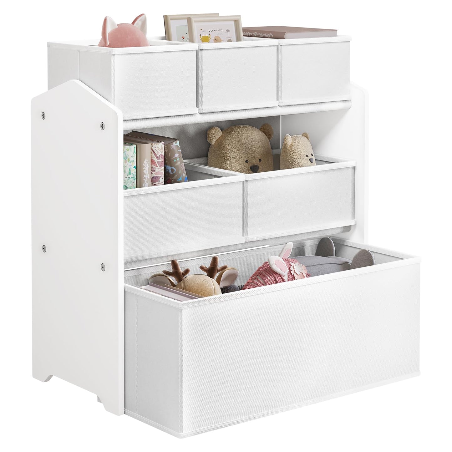 Lestarain Kinderregal mit 9 Aufbewahrungsboxen, Spielzeugregal, Regal Kinderzimmer Spielzimmer, Kinderregal, 63x60x30 cm, Weiß