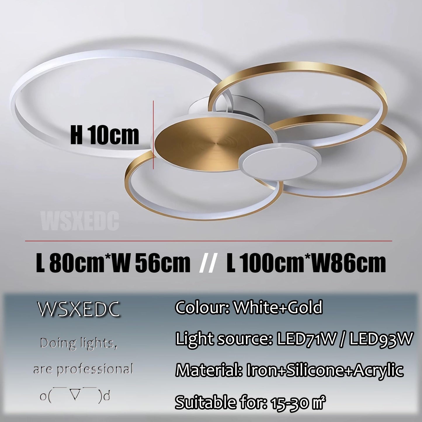 Dimmbare LED 6 Ring Wohnzimmerleuchte LED-Deckenleuchte moderne kreative Deckenbeleuchtung Innenbeleuchtung für die Augenpflege Für Schlafzimmer Büro Esszimmer Jugendzimmer (Weiß, L80cm 71W)