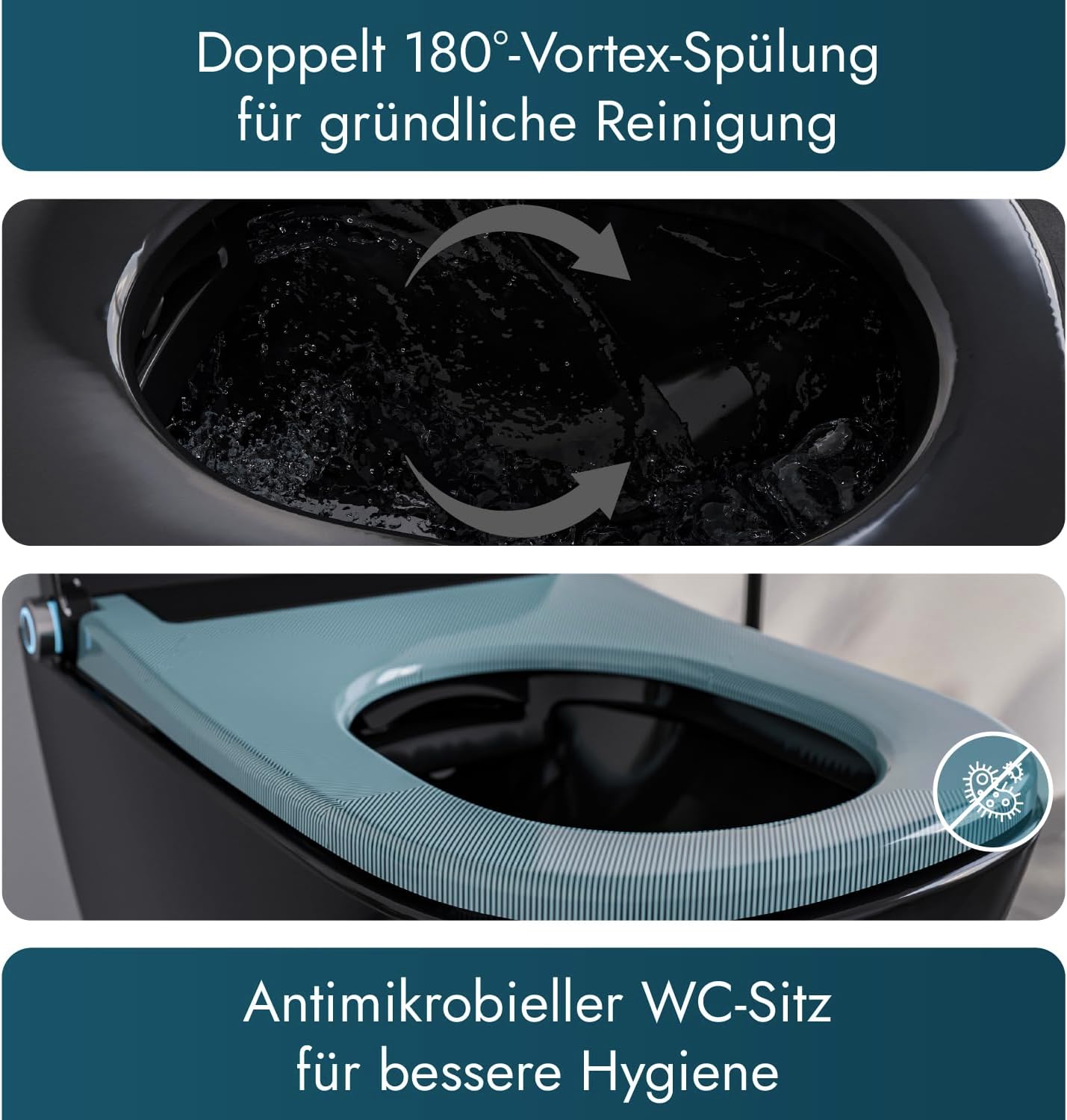 BERNSTEIN PRO+ 1104 Shower Toilet Glossy Black - Rimless Shower Toilet Square - Complete System