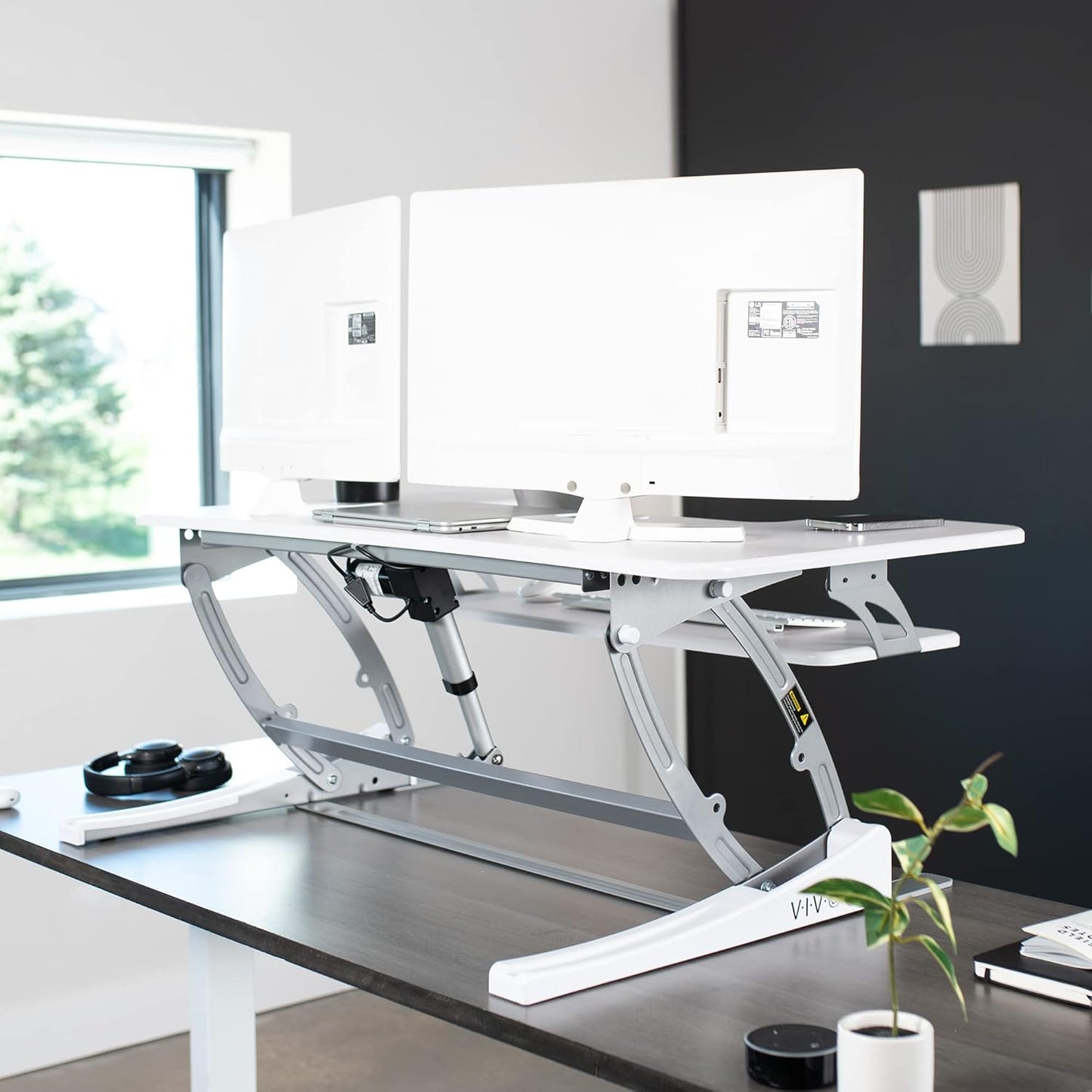 VIVO Black Height Adjustable 36 inch Stand up Desk Converter Quick Sit to Stand Tabletop Dual Monitor Riser, DESK-V000V