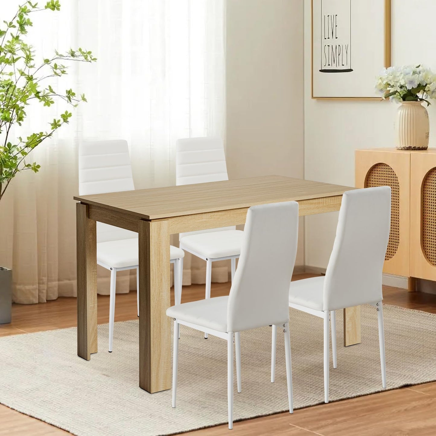 FURNITABLE Esstisch mit 6 Stühlen Esszimmergruppe, Essgruppe mit Hochlehner Kunstleder Stuhl für 6 Personen, Sitzgruppe für Küche Wohnzimmer(160cm Eiche-Weiß Tischbein Tisch+6 Schwarz Stühle)