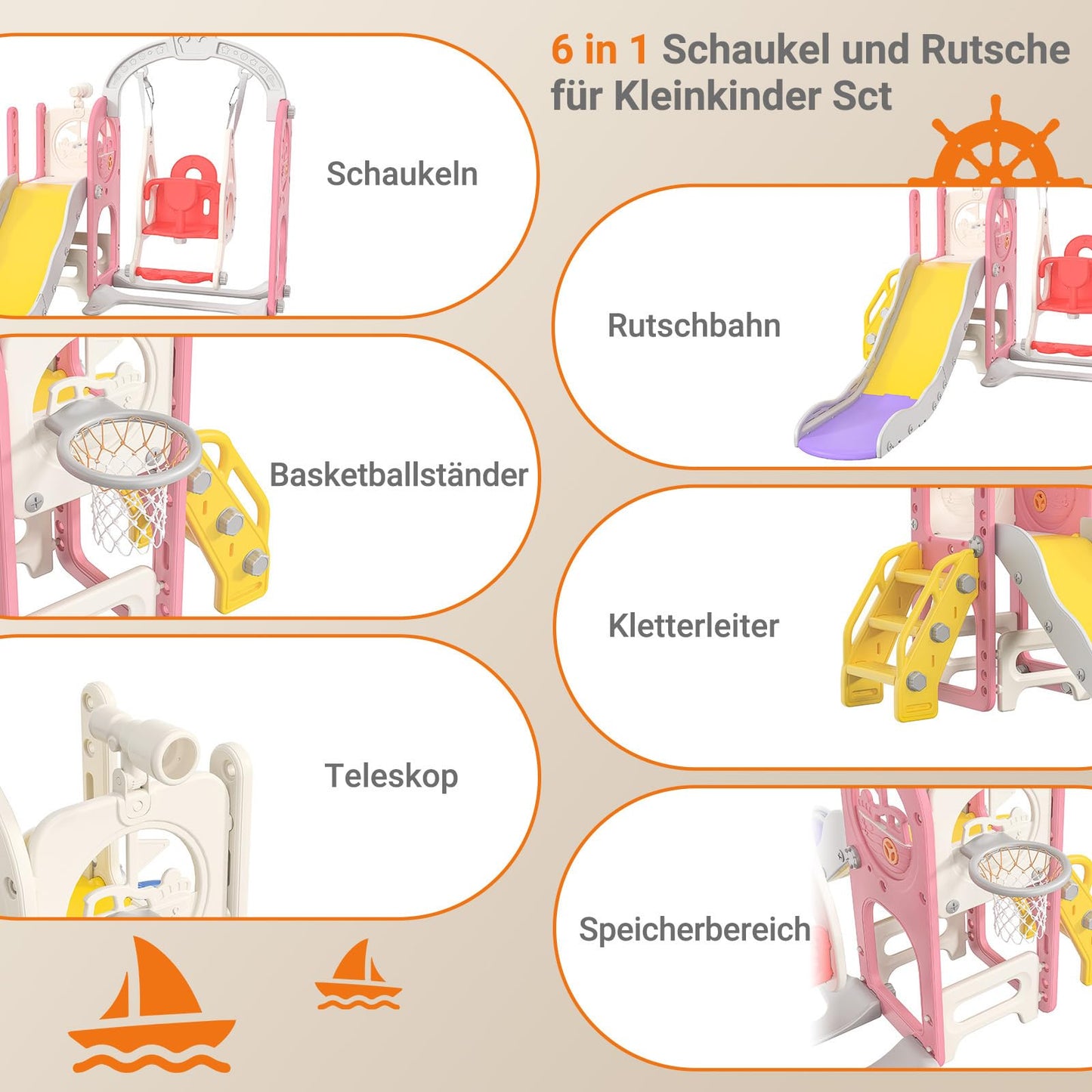 BestAlice 4 in 1 Kinderrutsche Set für Outdoor und Innen, Spielplatz mit Schaukel, Basketballkorb, Kletterleiter, Indoor- und Outdoor-Spielset, 18 Monate + (Blau)